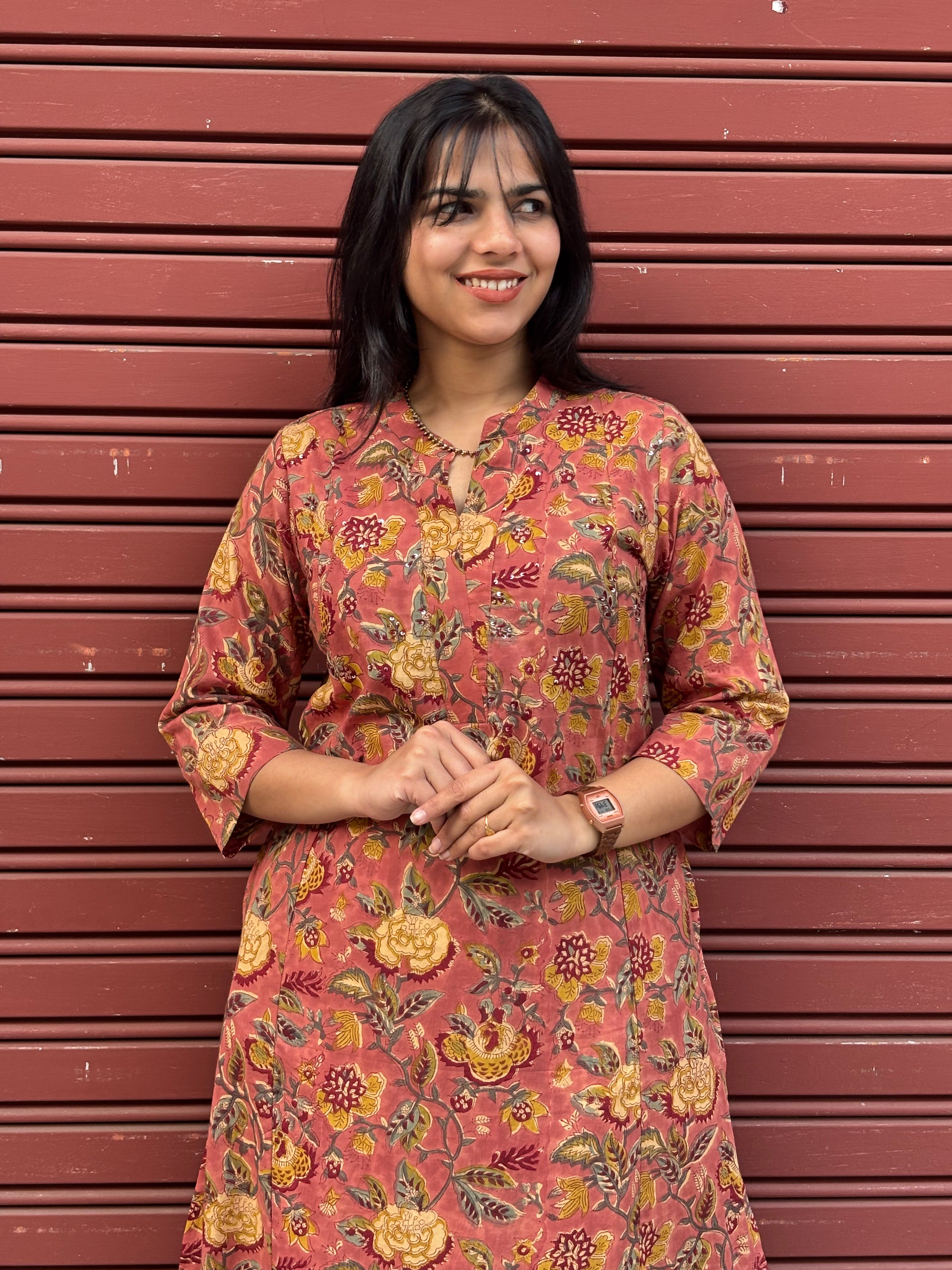 Miraya Hand Block Print Cotton Straight Kurta