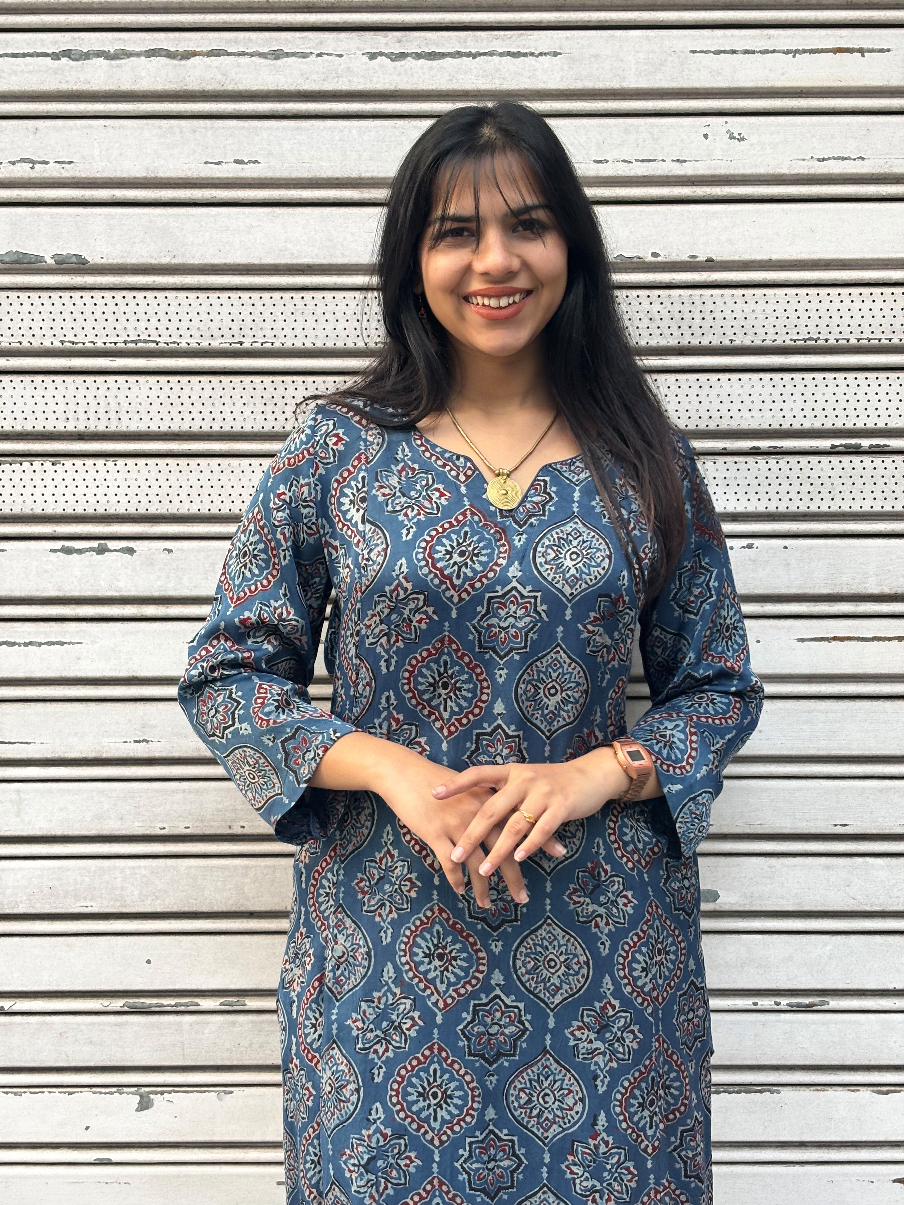 Naila Ajrakh Hand Block Print Cotton Modal Straight Kurta