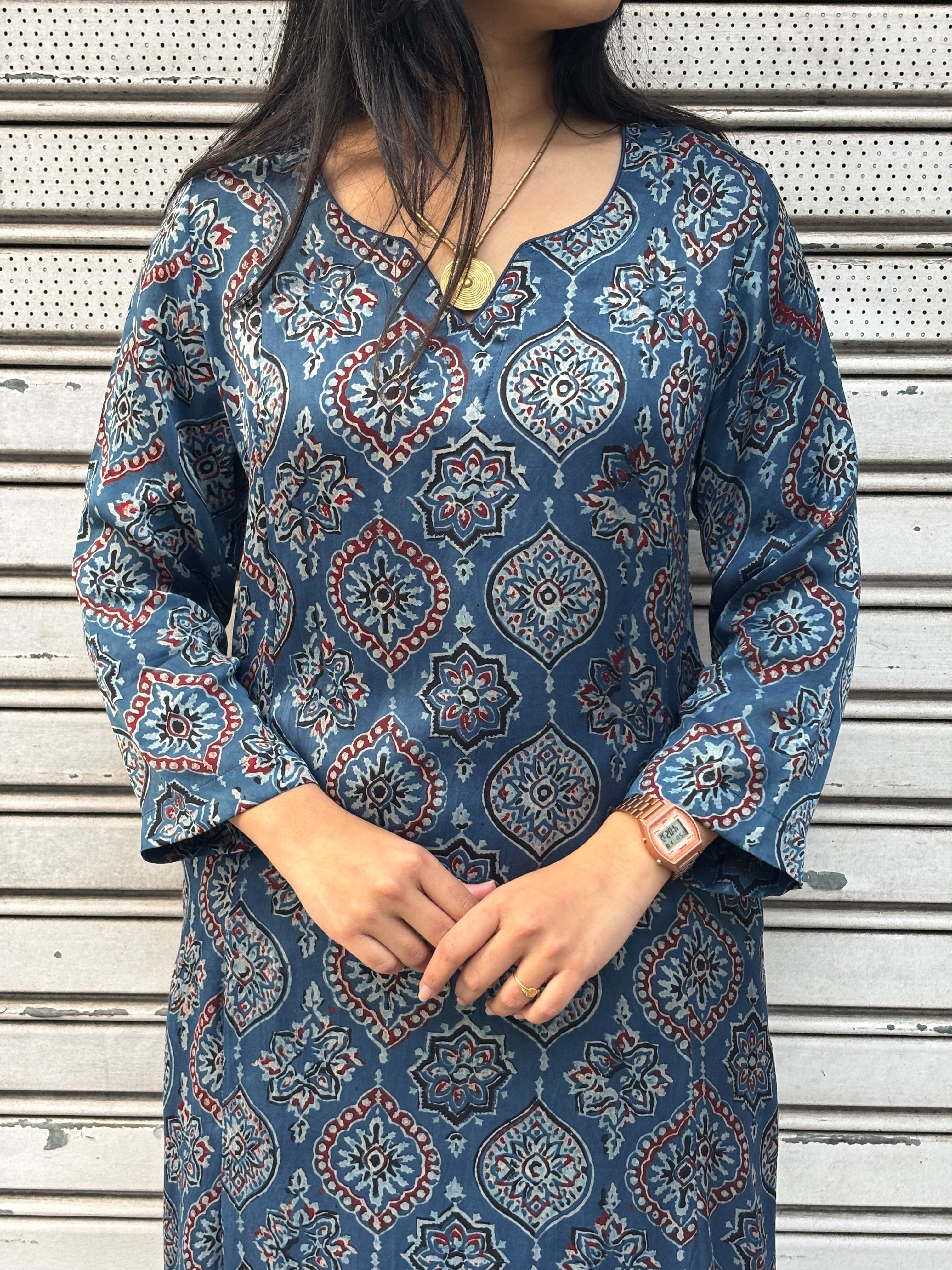 Naila Ajrakh Hand Block Print Modal Silk Straight Kurta