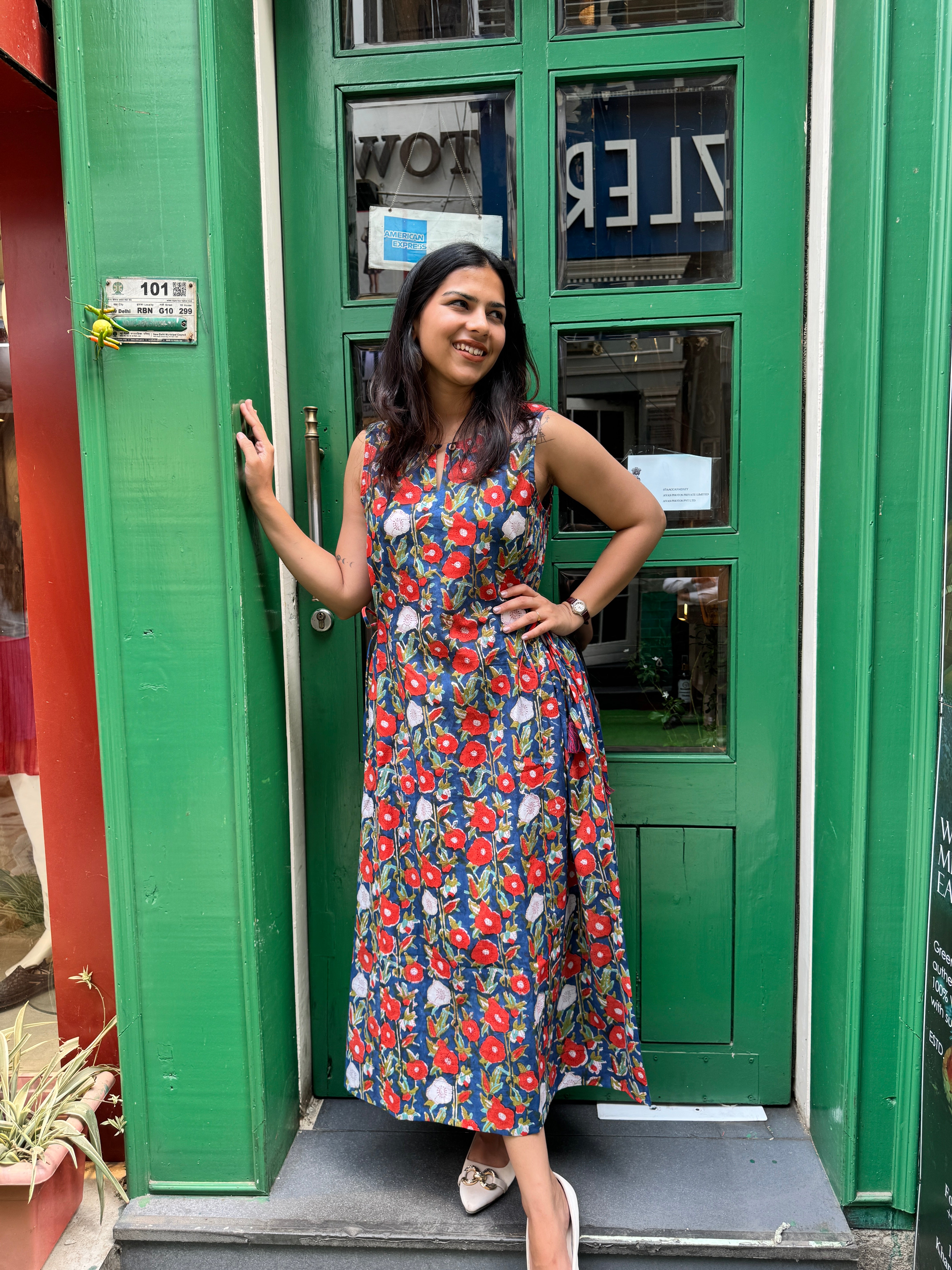 Ziya Hand Block Printed Cotton Round Neck Dress