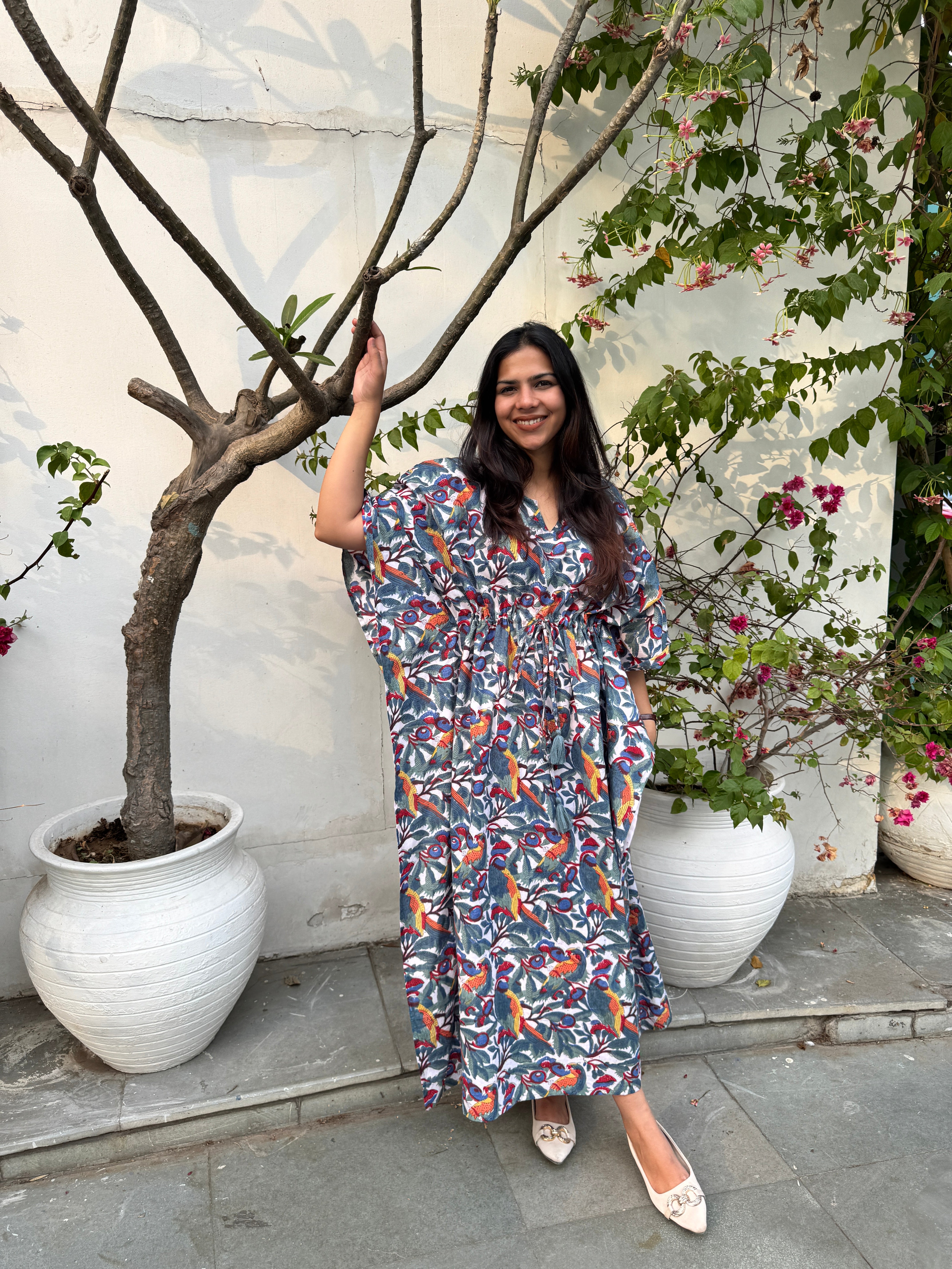 Tota Maina Hand Block Printed Long Kaftan Dress