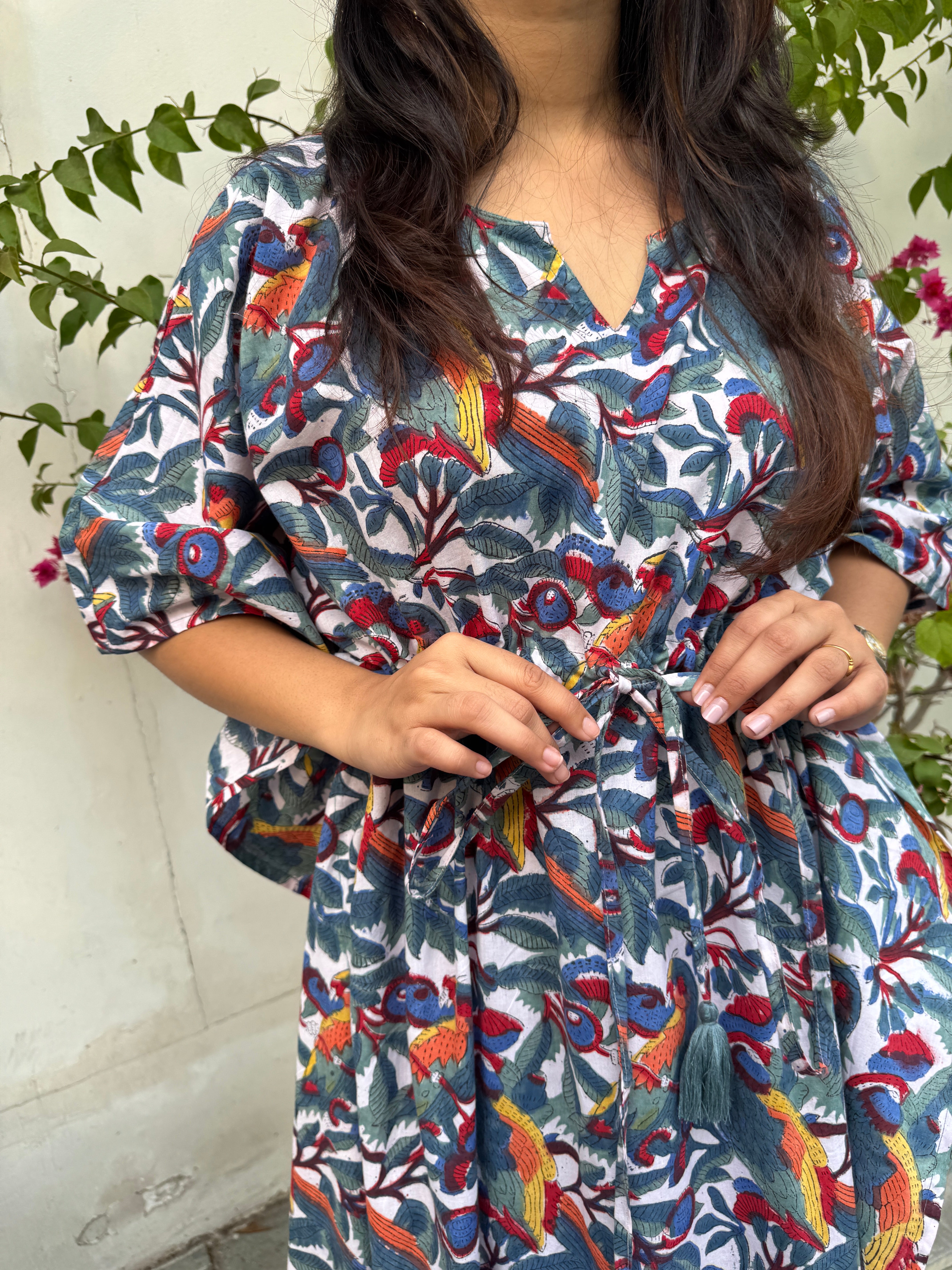 Tota Maina Hand Block Printed Long Kaftan Dress