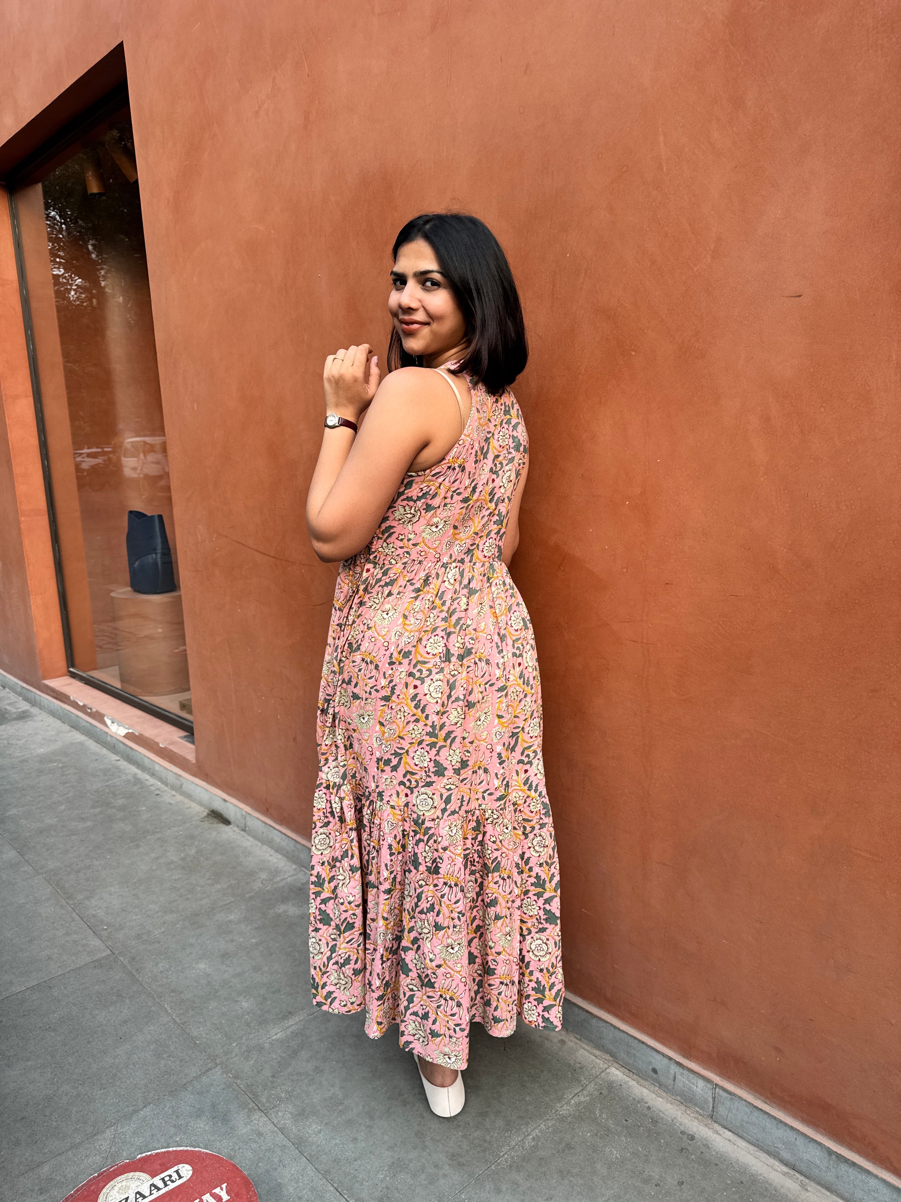 Aarohi Hand Block Print Cotton Halter Neck Dress