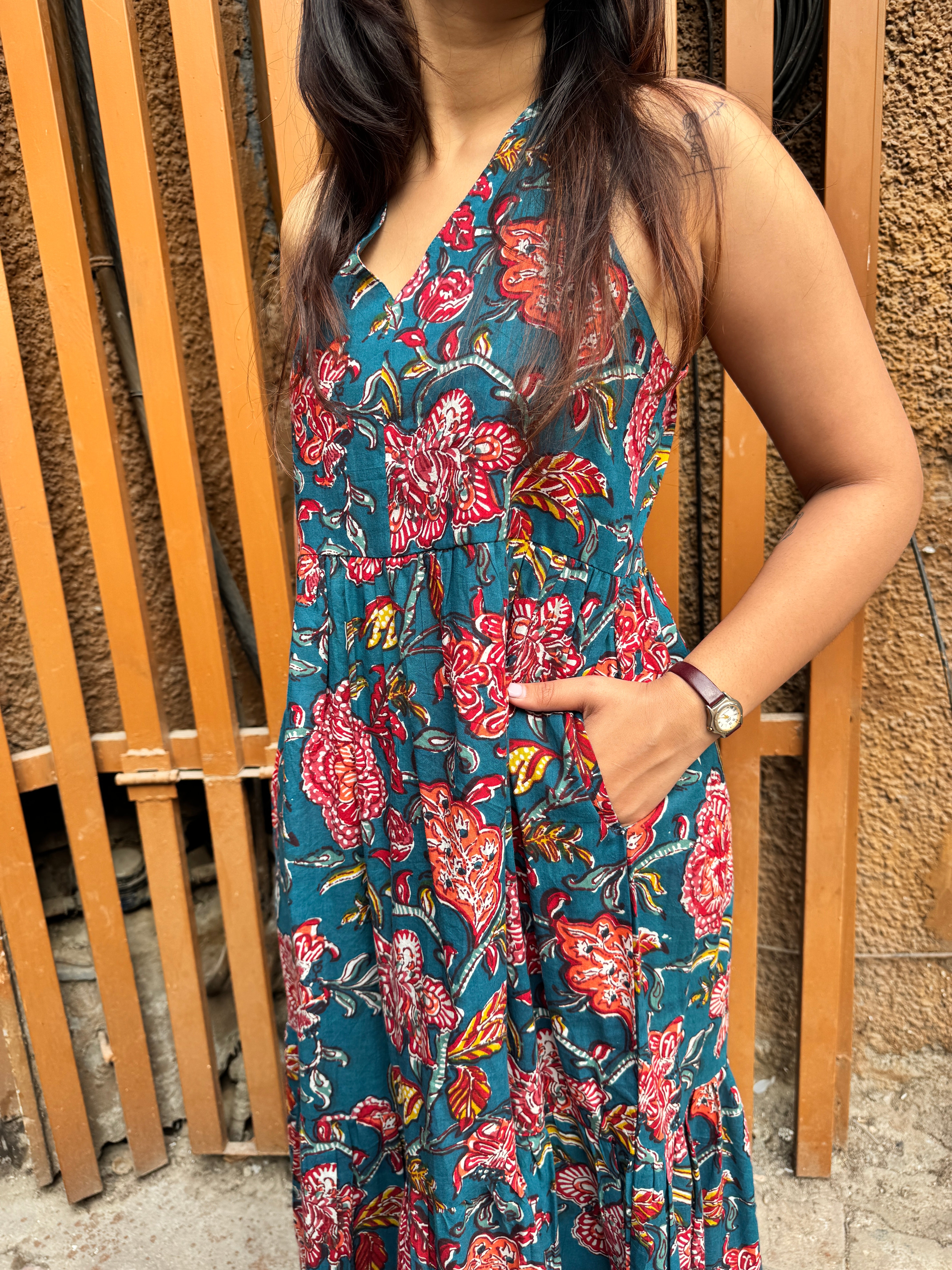 Tula Hand Block Printed Cotton Halter Neck Dress