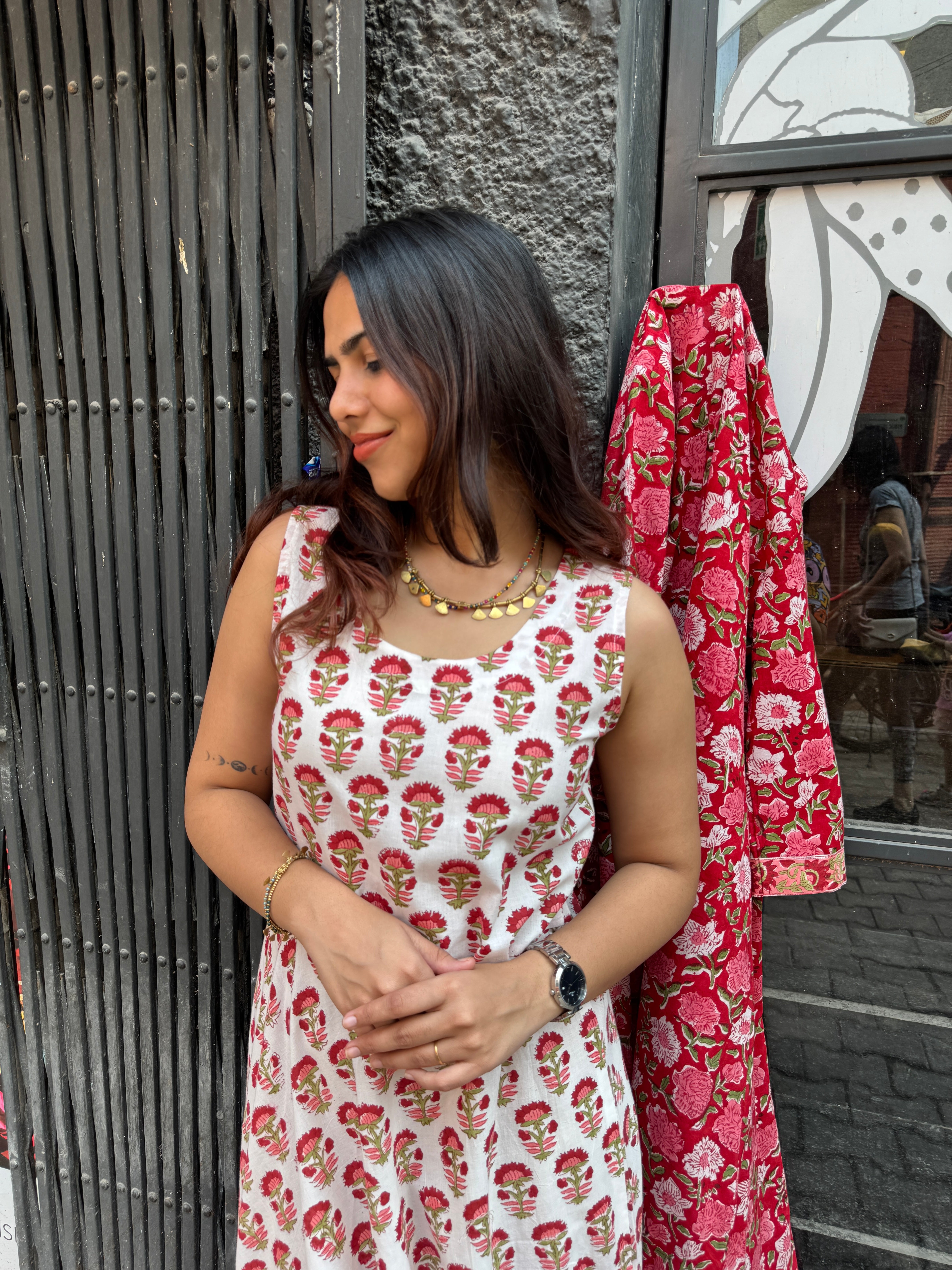 Gulzar Hand Block Print Cotton Long Double Layer Dress