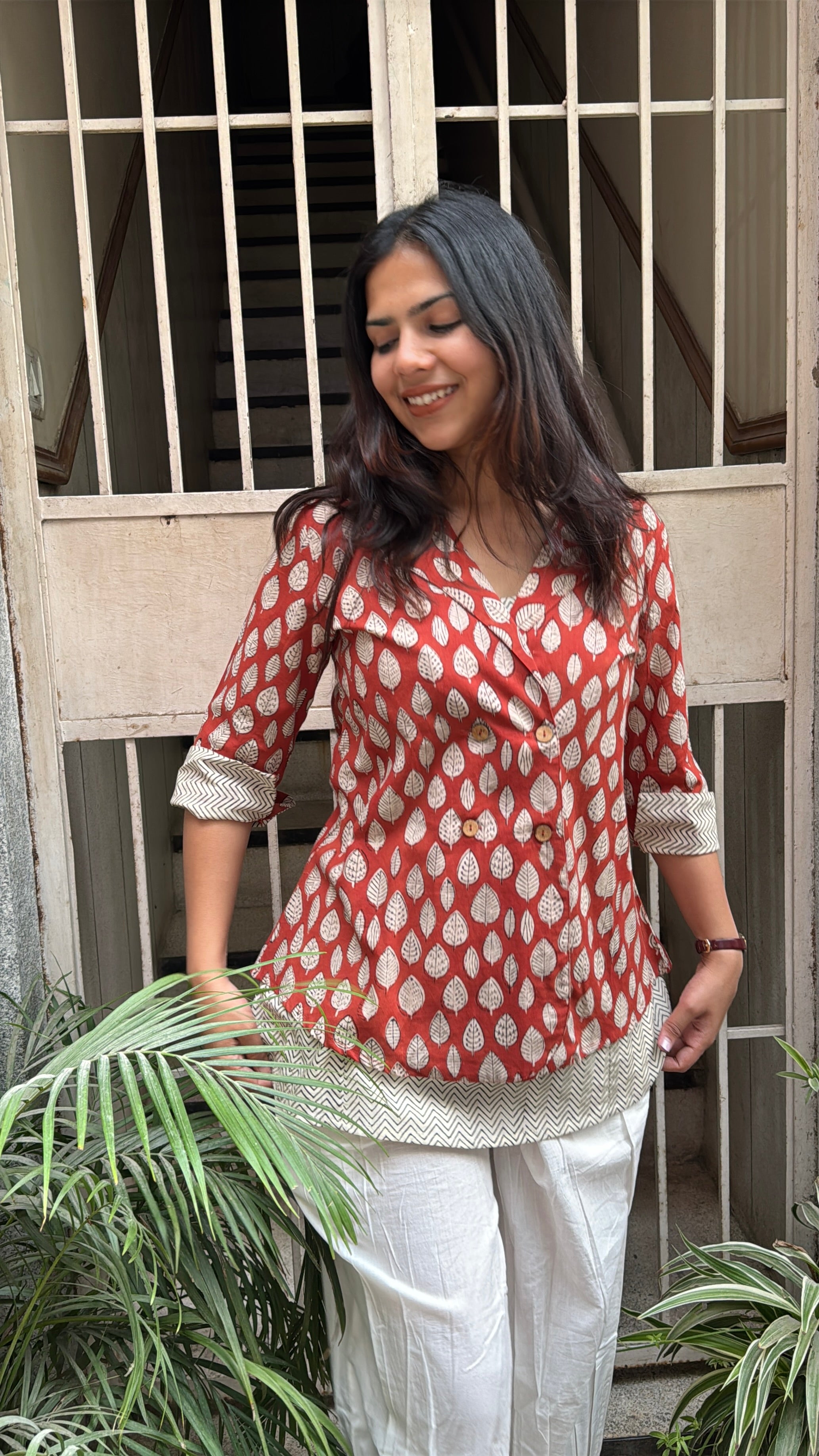 Saaya Bagru Hand Block Print Cotton Double Layer Top