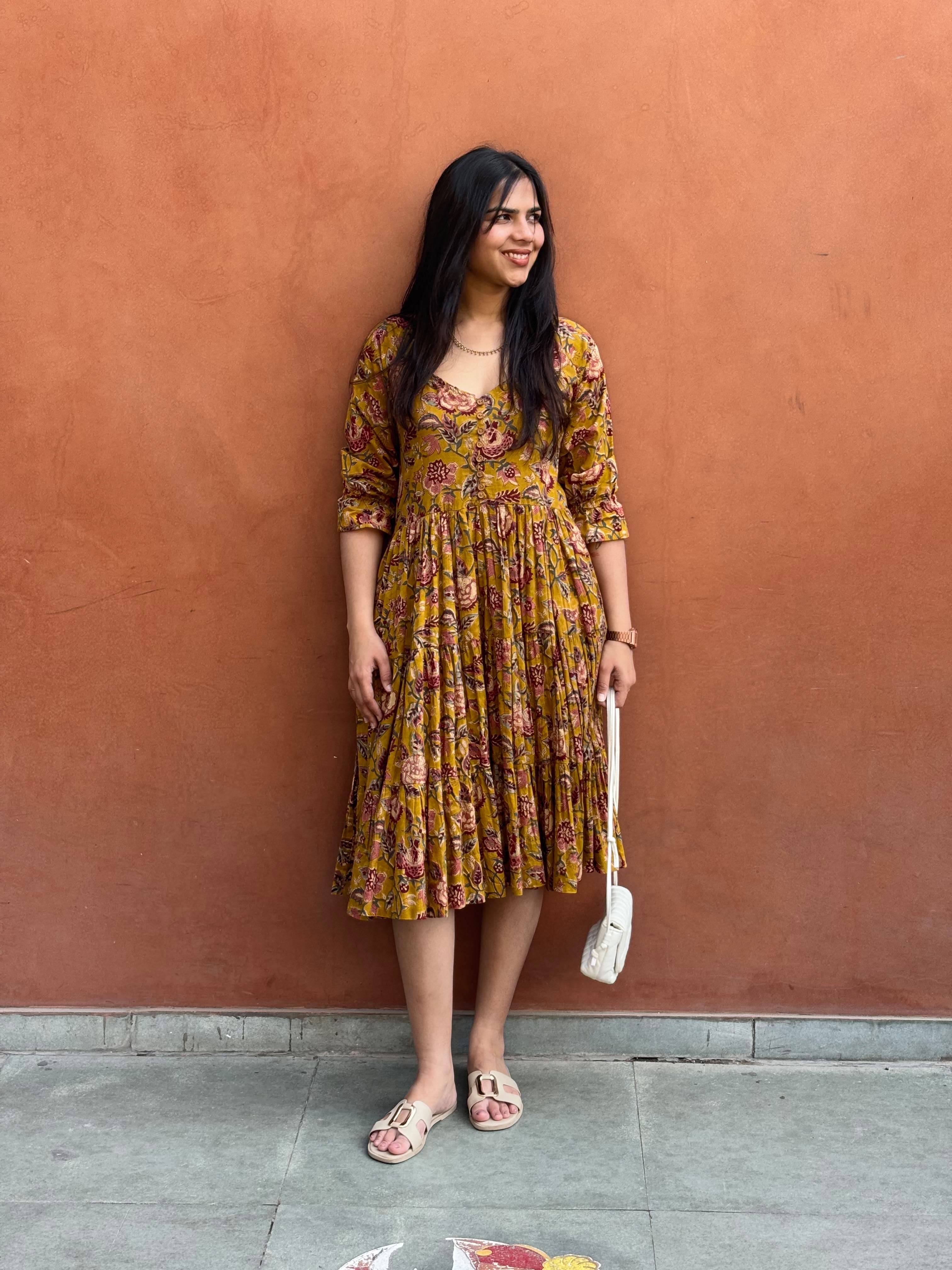 Maaya Hand Block Print Cotton A-line Dress