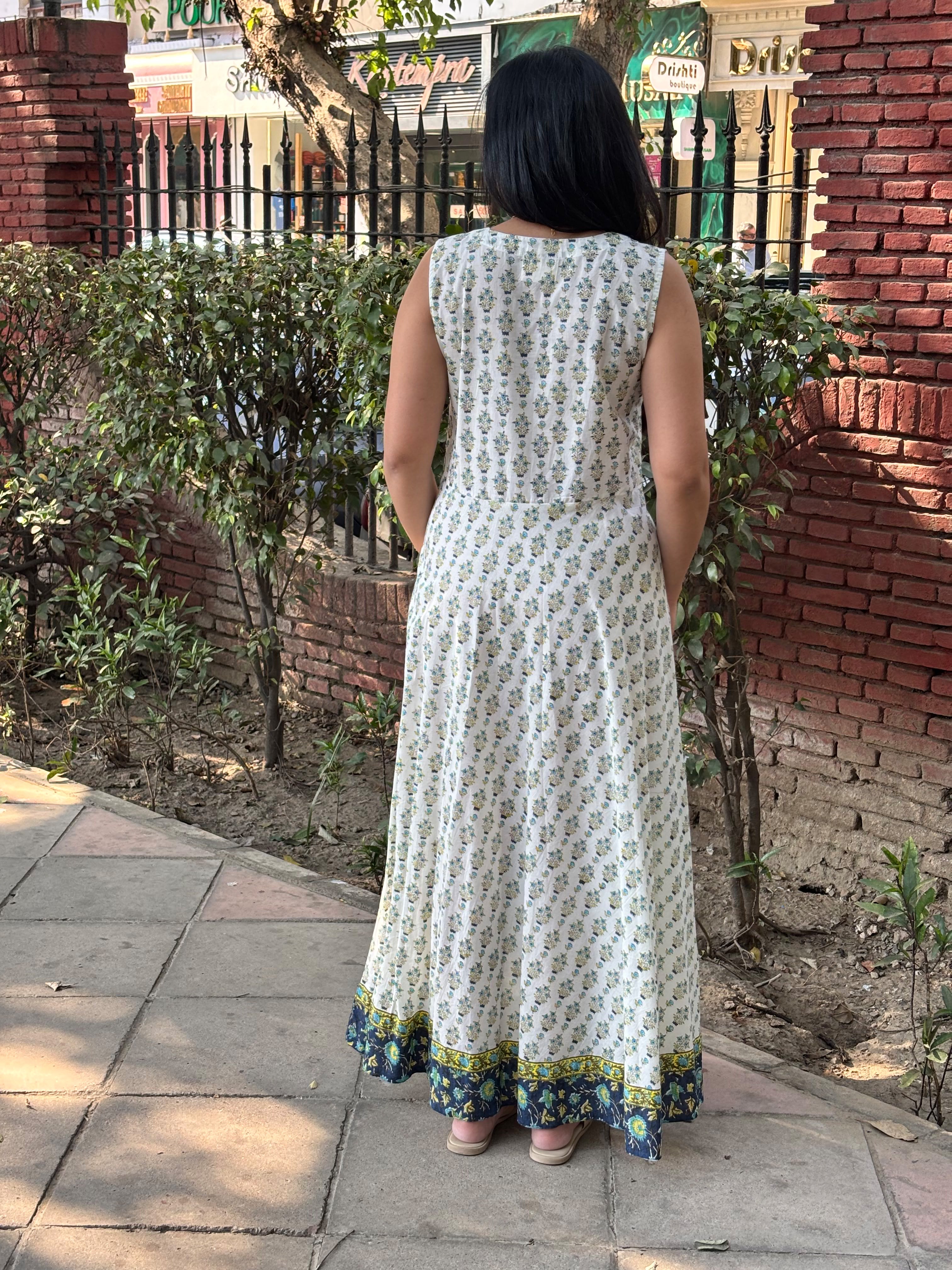 Tahira Hand Block Print Cotton Long Double Layer Dress