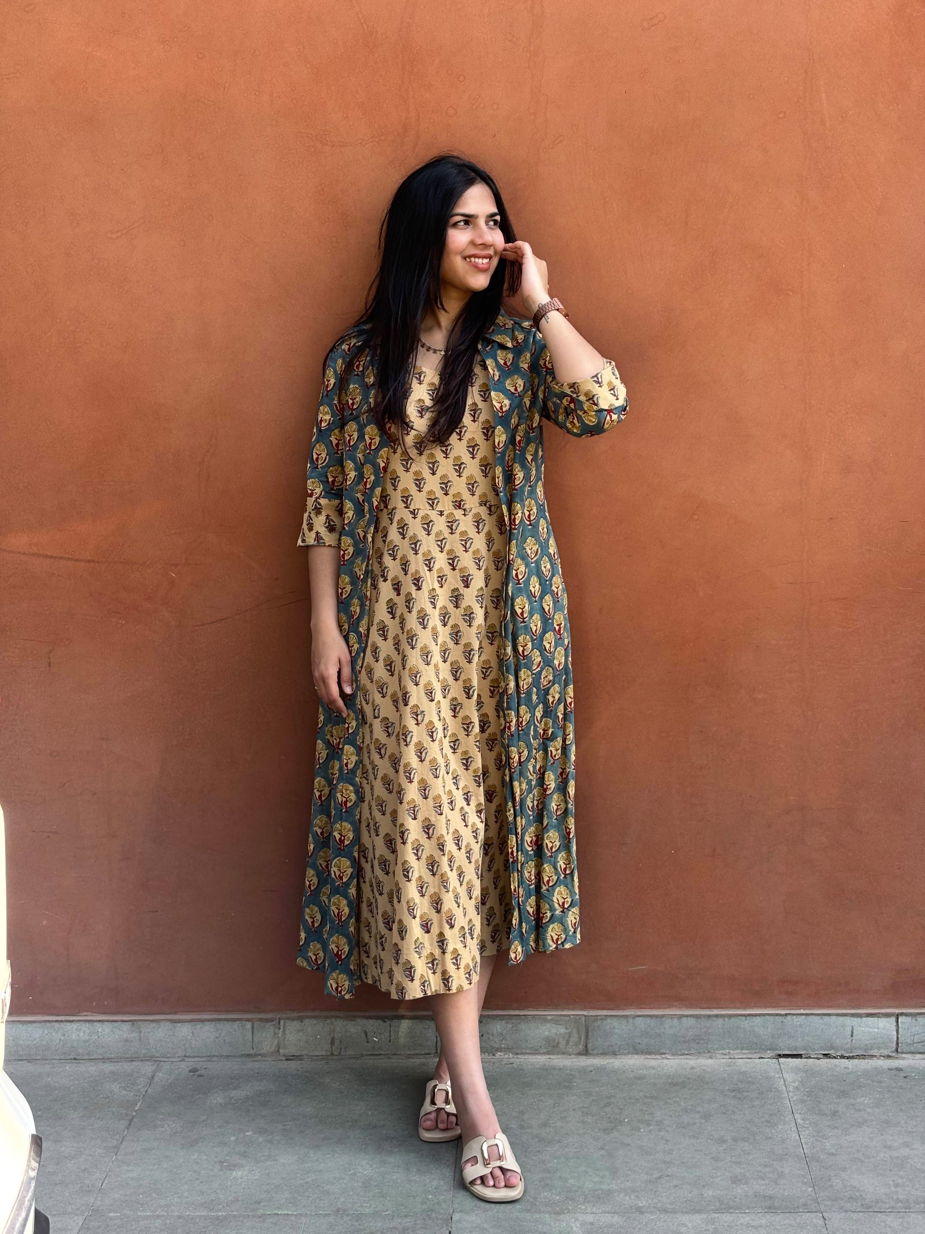 Mishti Bagru Hand Block Print Cotton Short Double Layer Dress