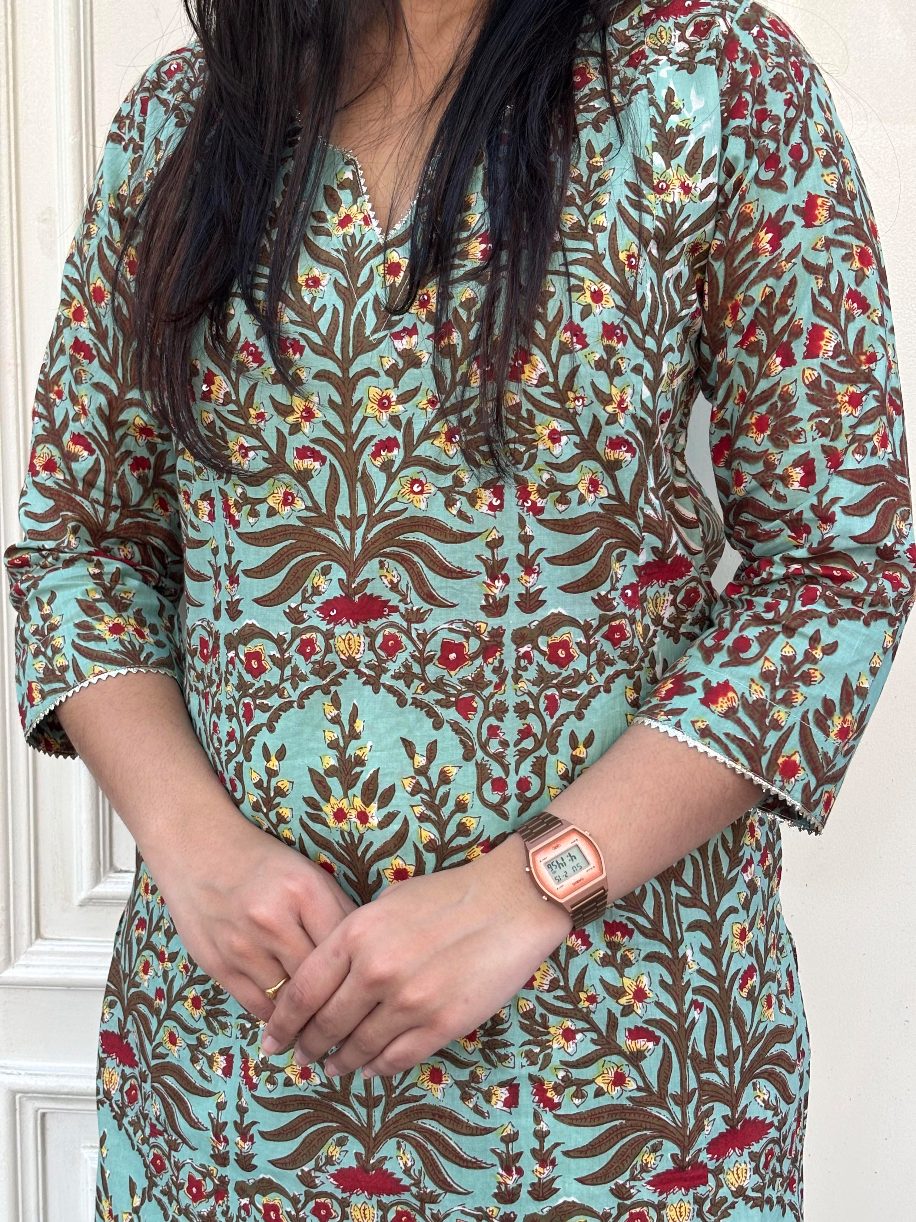 Mehraab Hand Block Print Cotton Straight Kurta