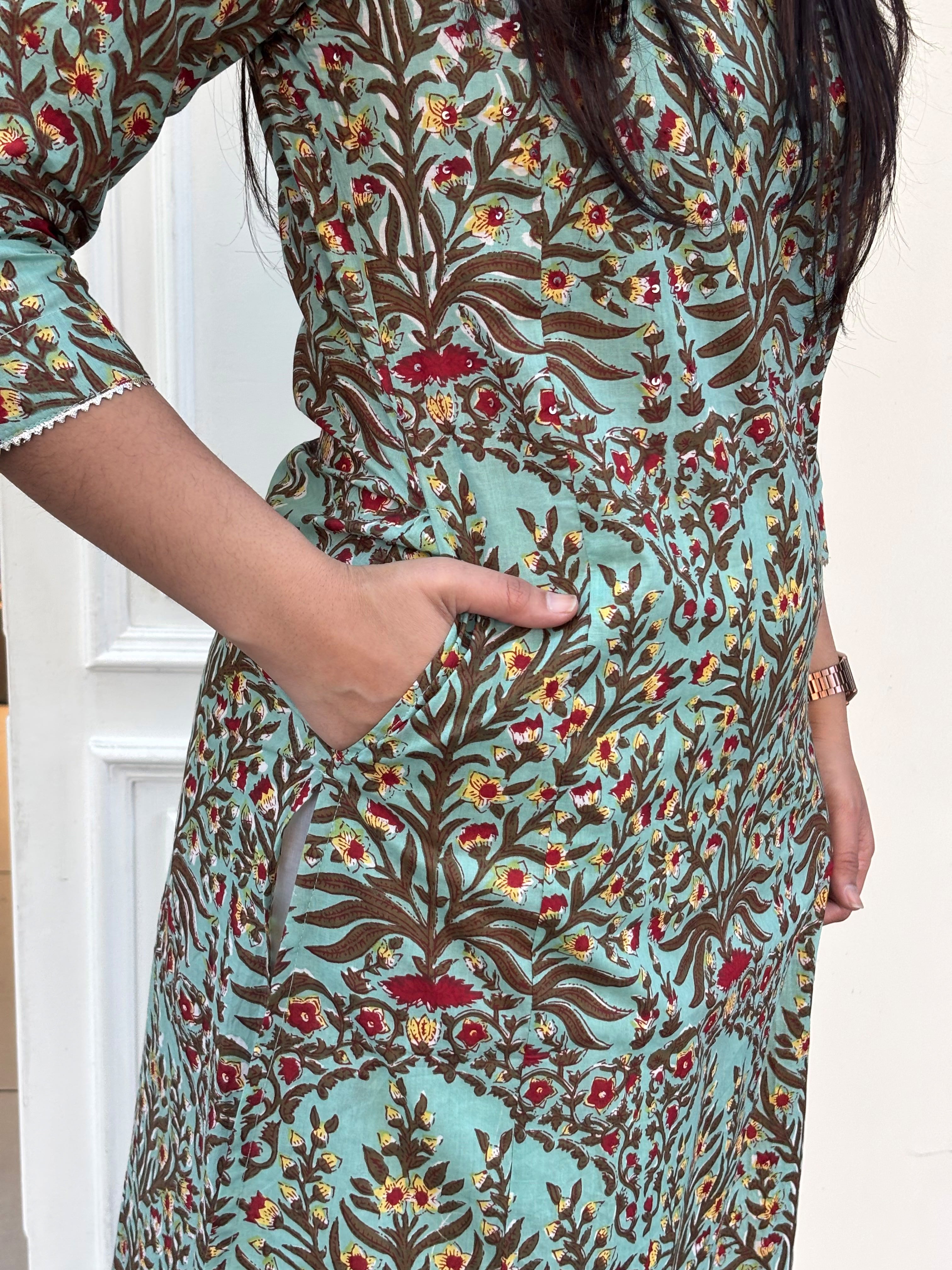 Mehraab Hand Block Print Cotton Straight Kurta