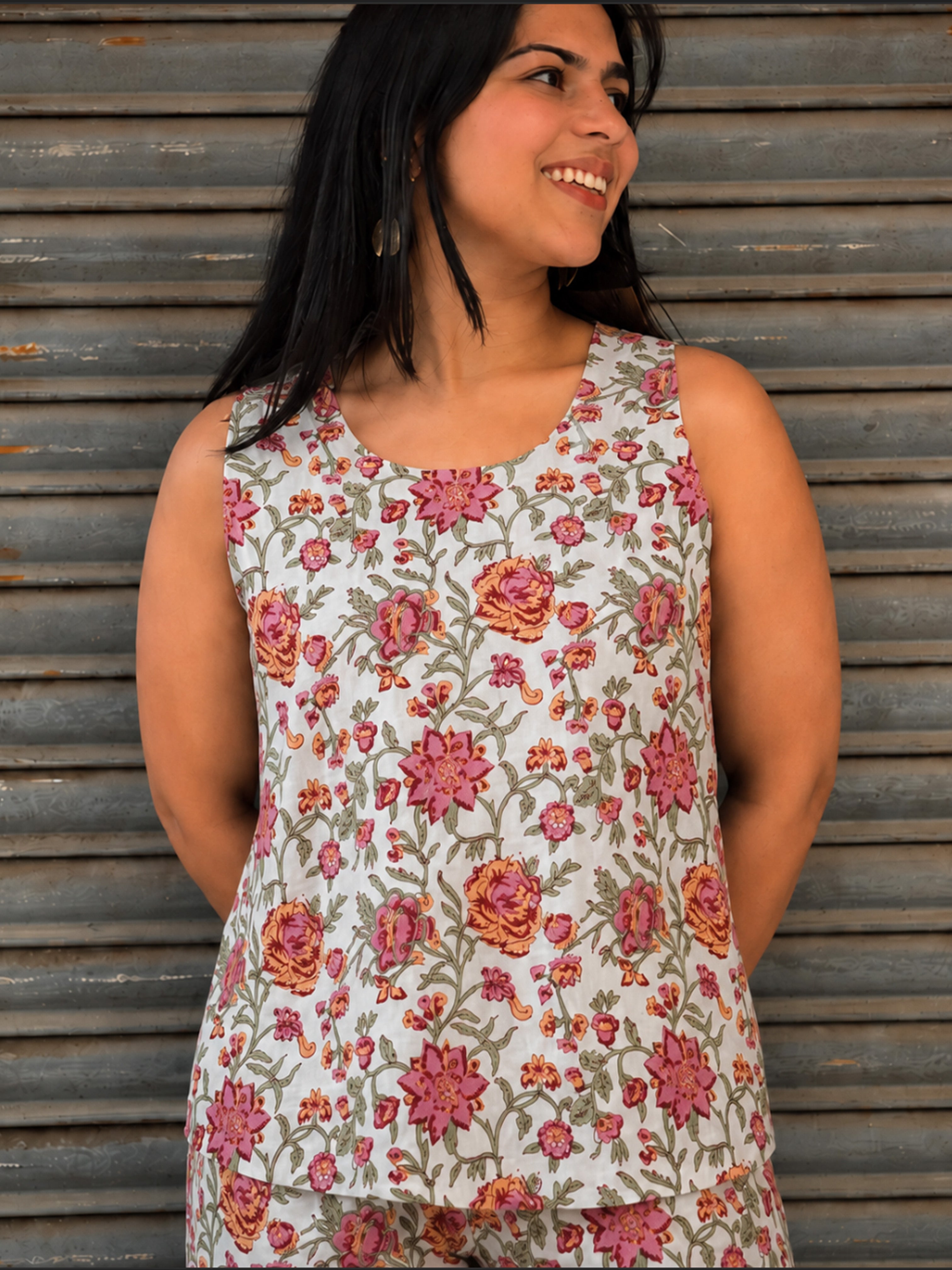 Suhana Hand Block Print Cotton Tank Top with Shorts