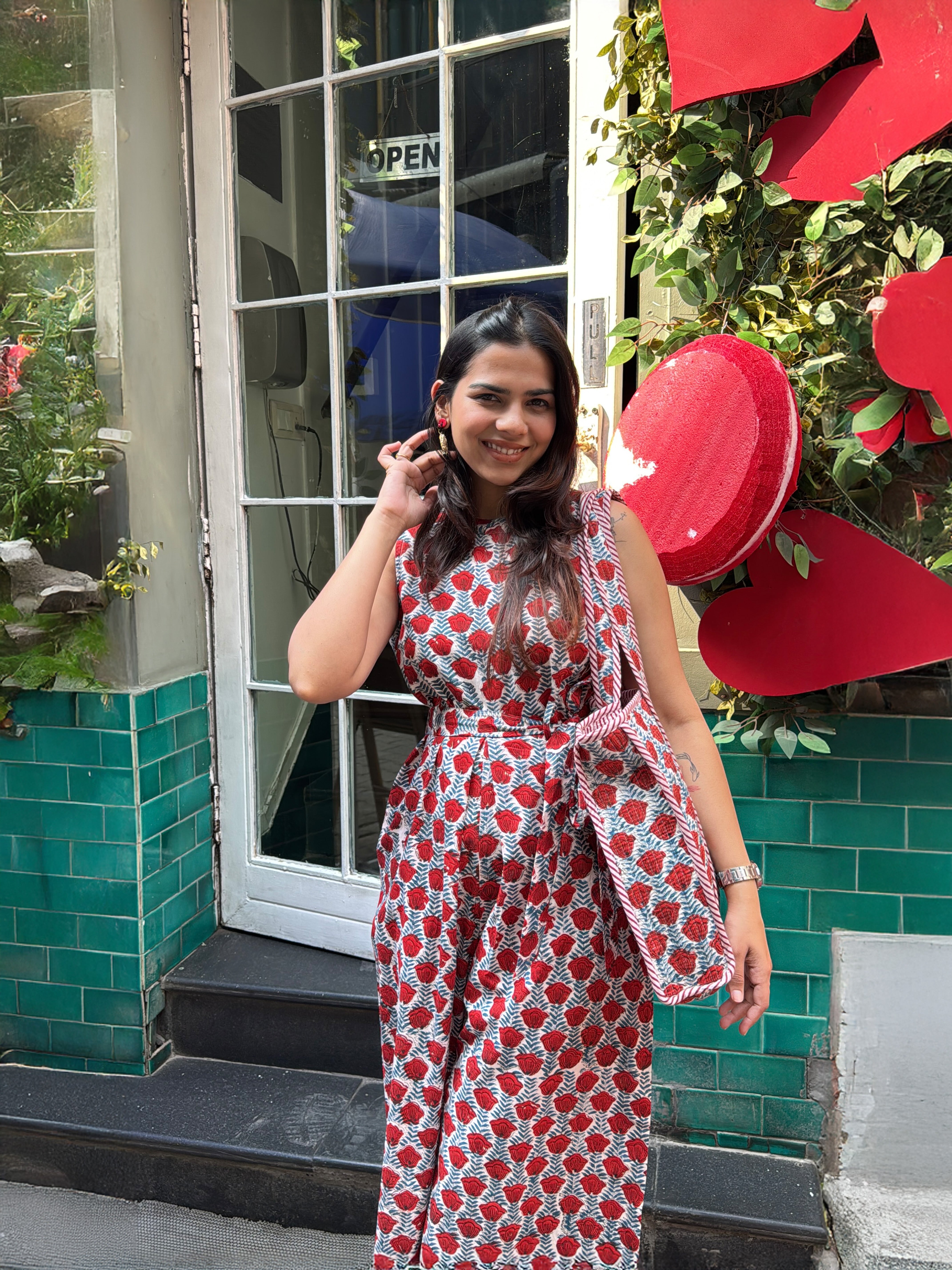 Anka Hand Block Print Cotton Sleeveless Jumpsuit