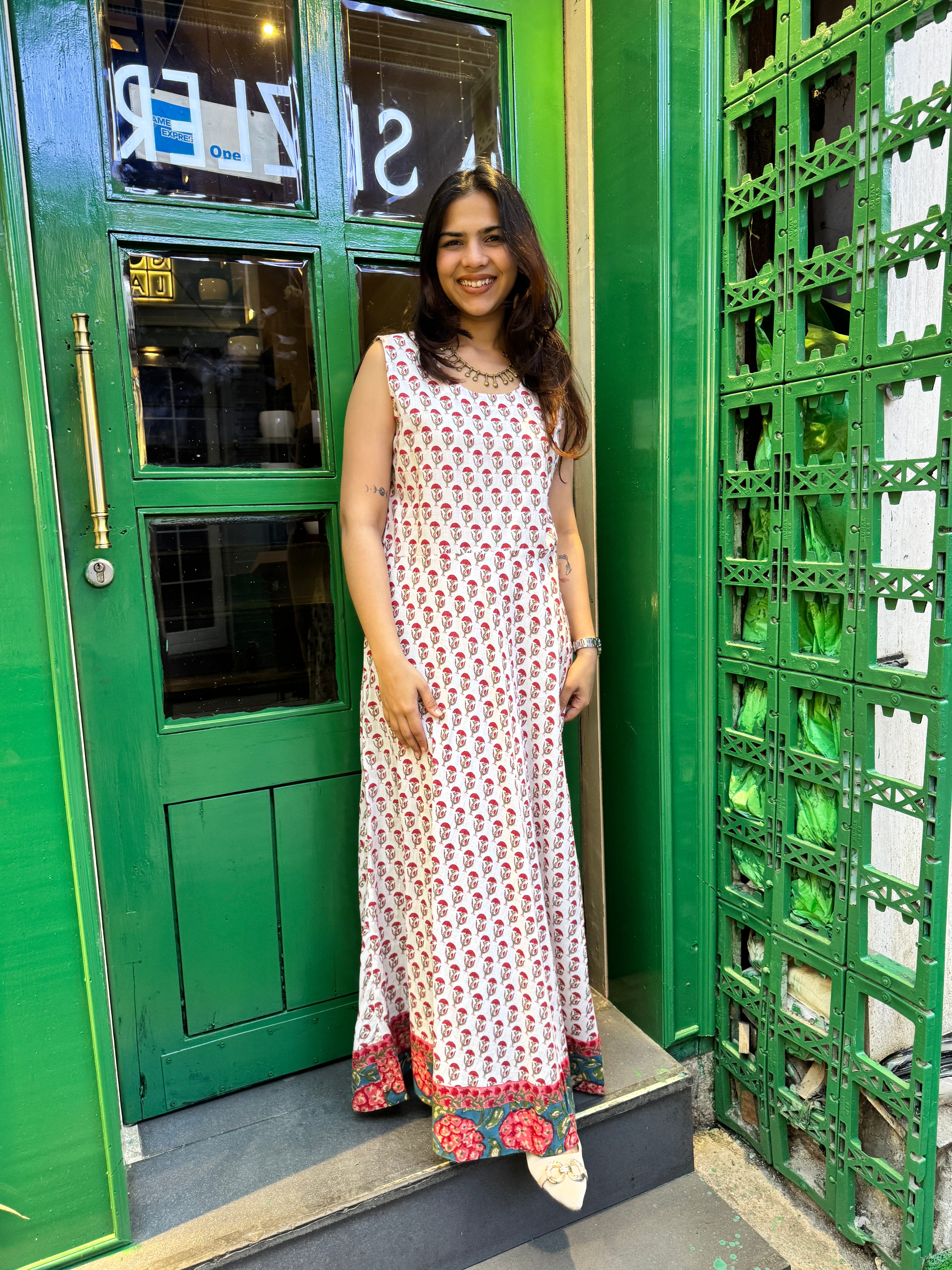 Vanika Hand Block Print Cotton Long Double Layer Dress