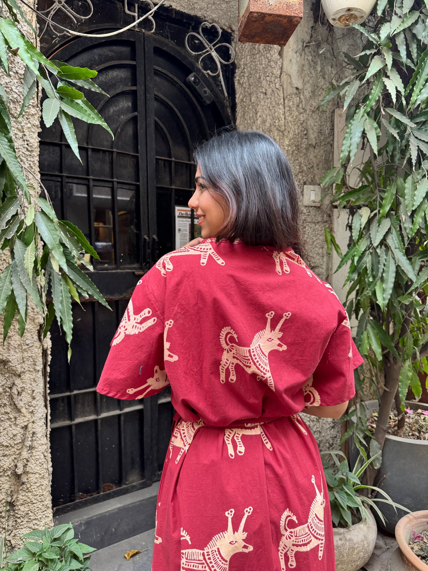 Vahini Hand Block Print Cotton Poplin Wrap Around Dress