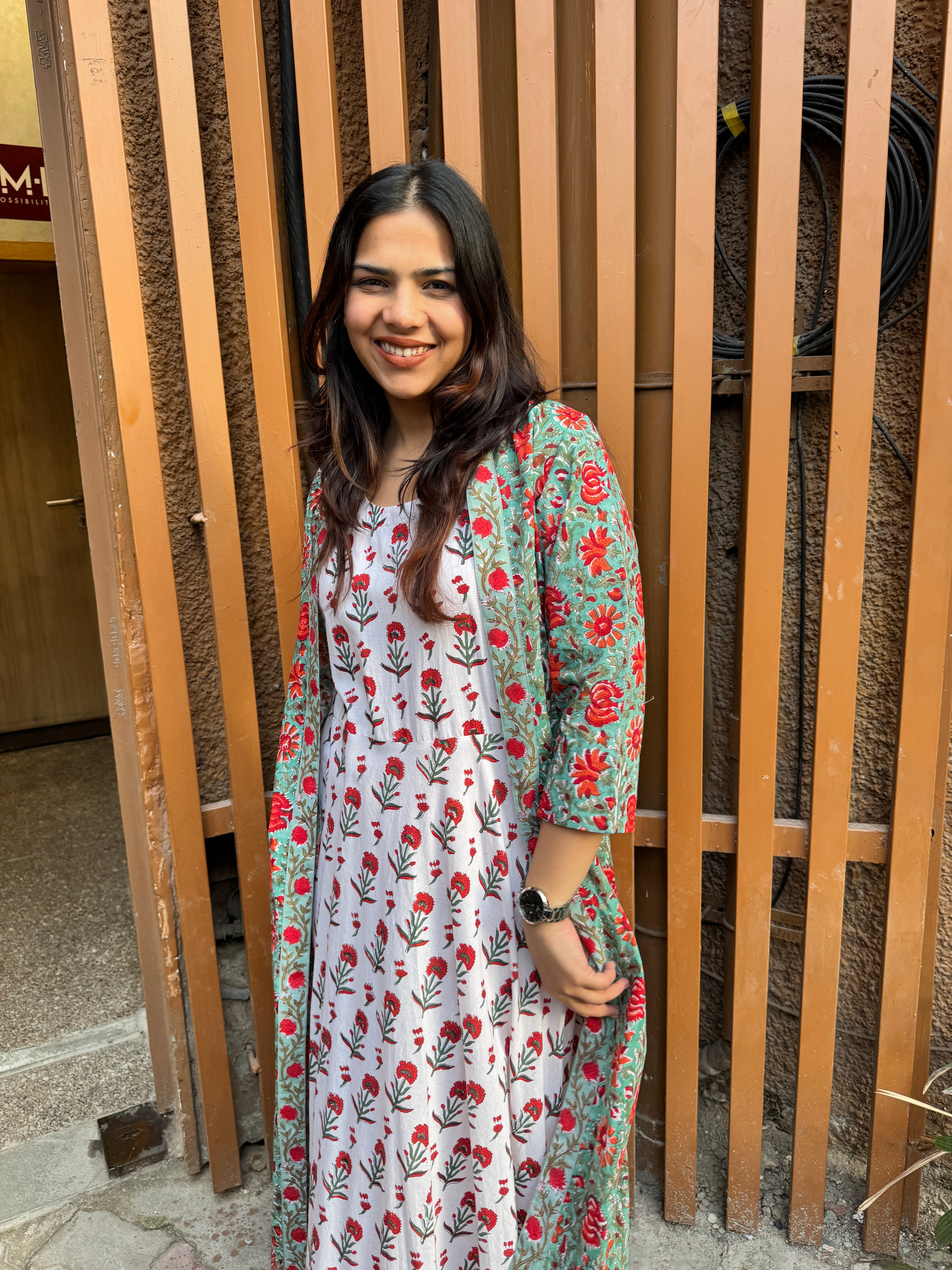 Adhira Hand Block Print Cotton Long Double Layer Dress