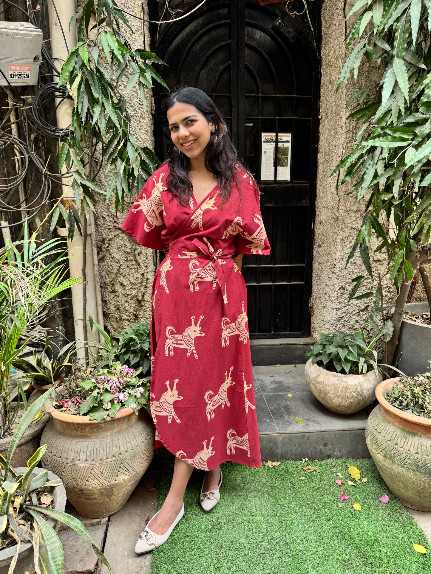 Vahini Hand Block Print Cotton Poplin Wrap Around Dress