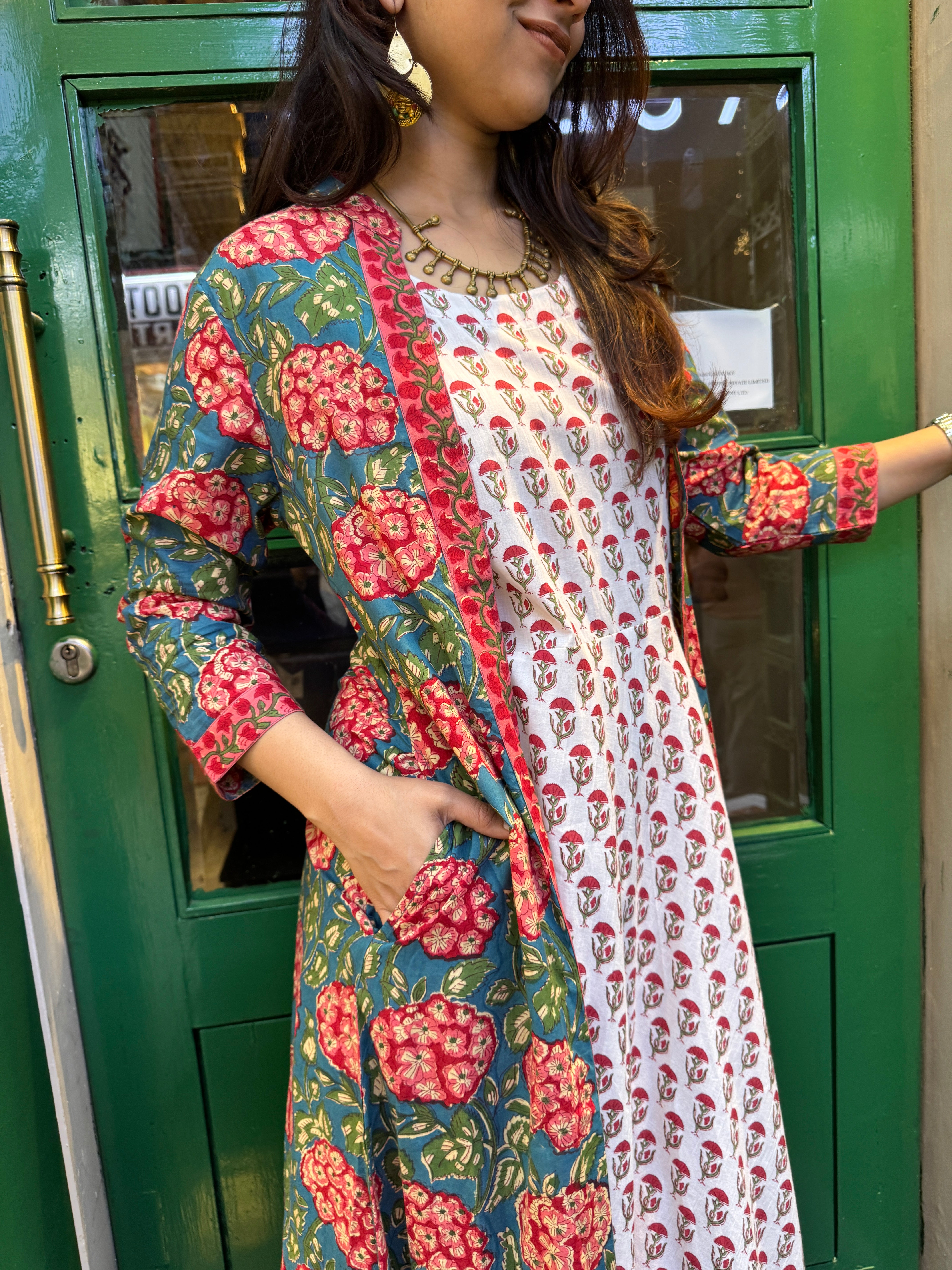 Vanika Hand Block Print Cotton Long Double Layer Dress