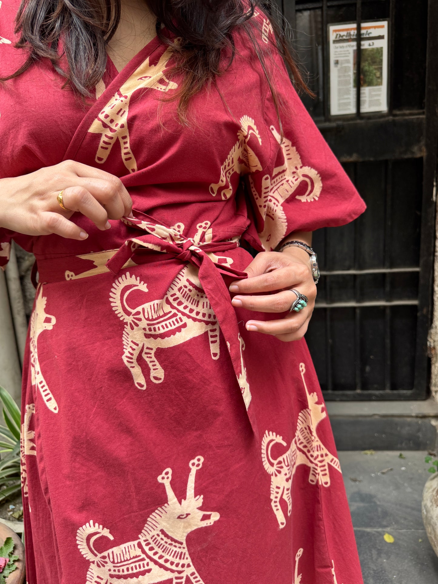Vahini Hand Block Print Cotton Poplin Wrap Around Dress
