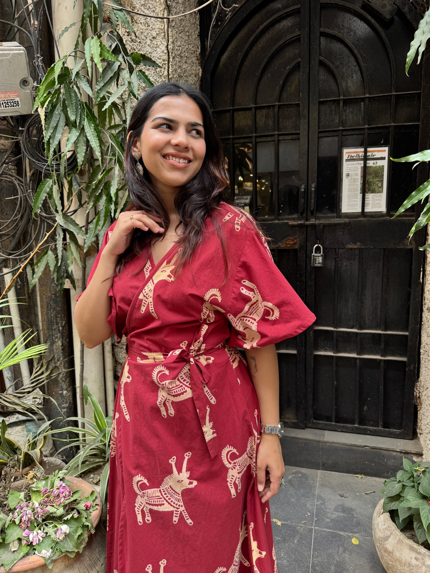Vahini Hand Block Print Cotton Poplin Wrap Around Dress