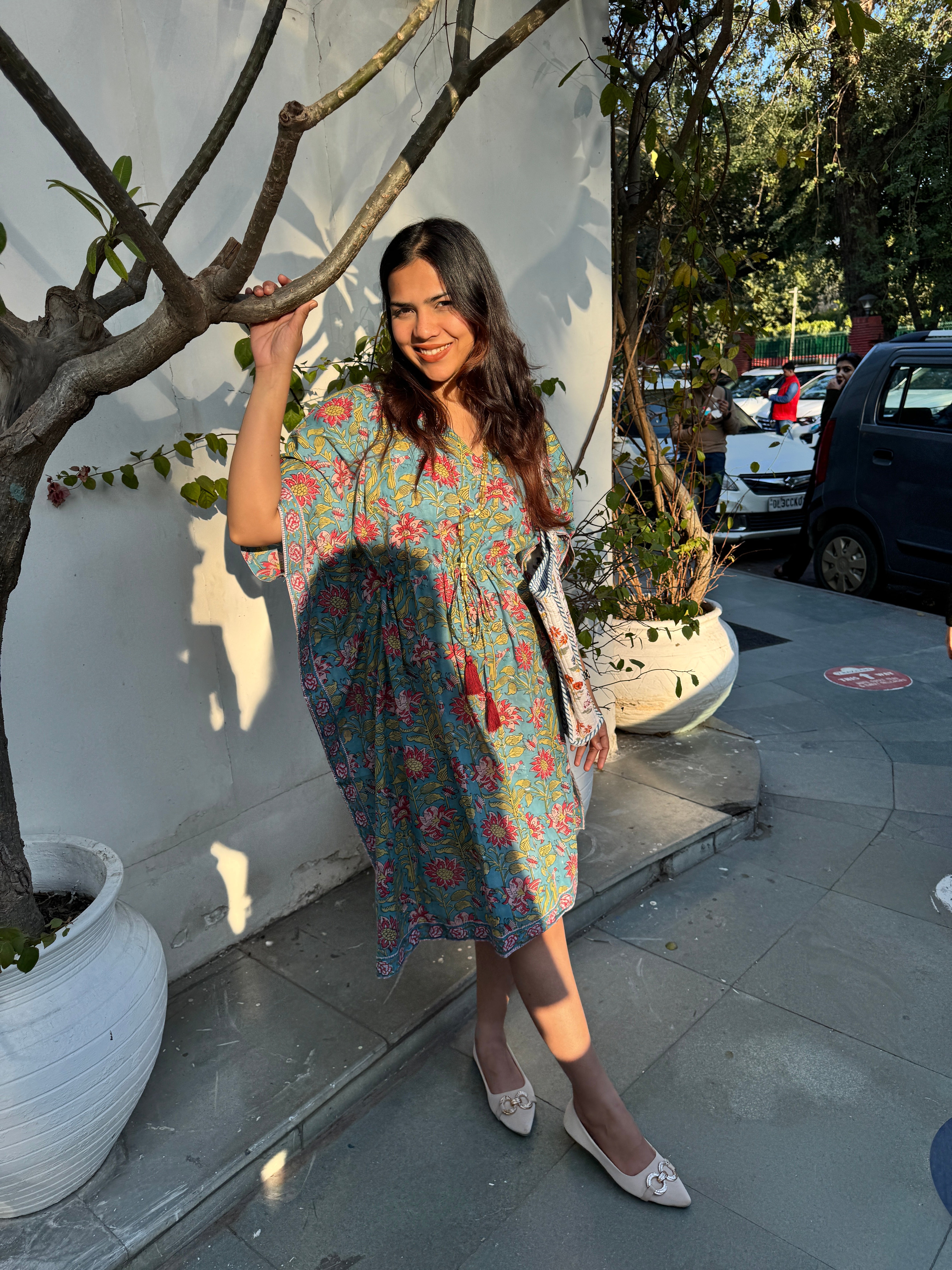 Tara Hand Block Print Cotton Midi Kaftan