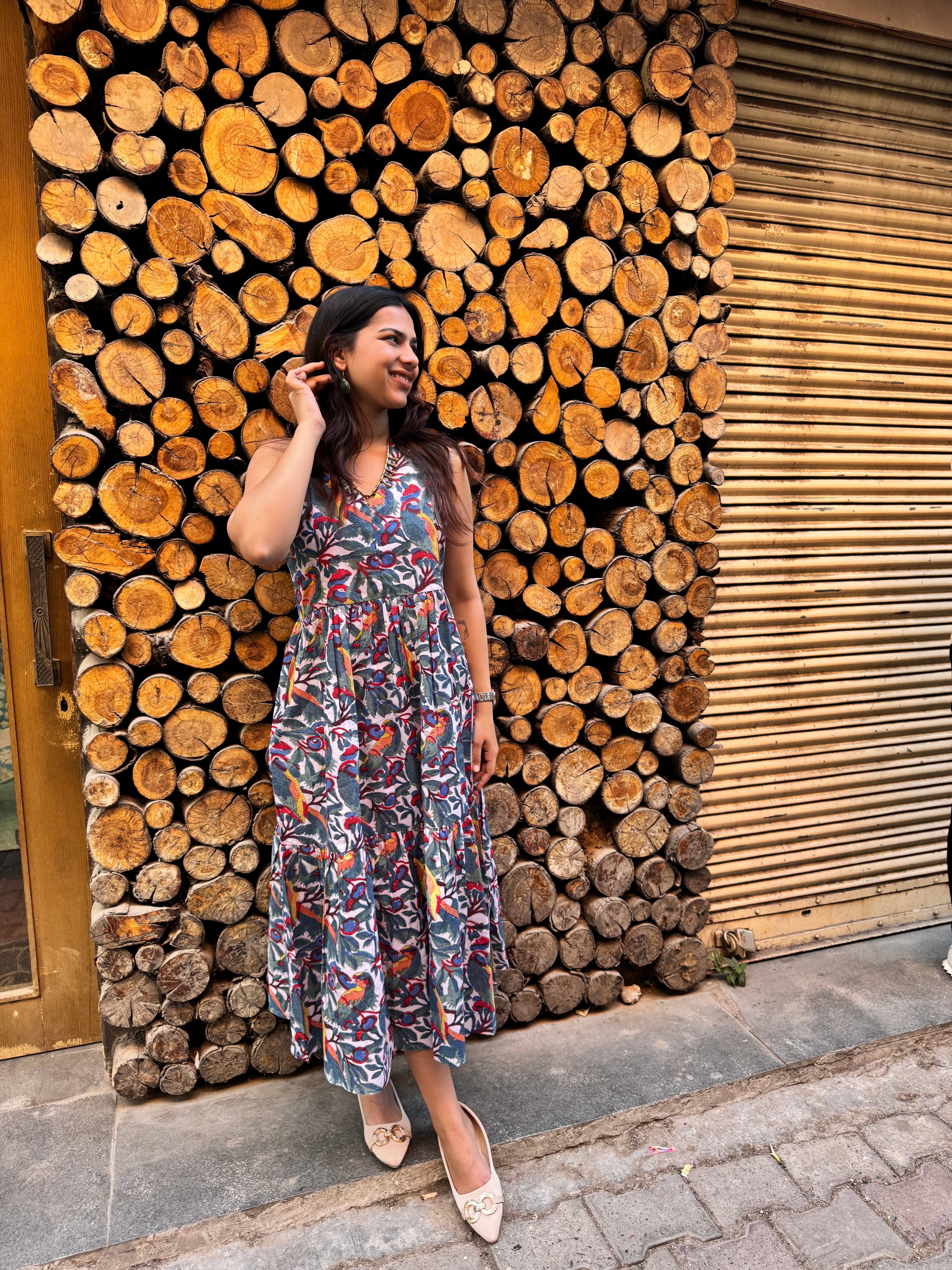 Tota Maina Hand Block Print Cotton Halter Neck Dress