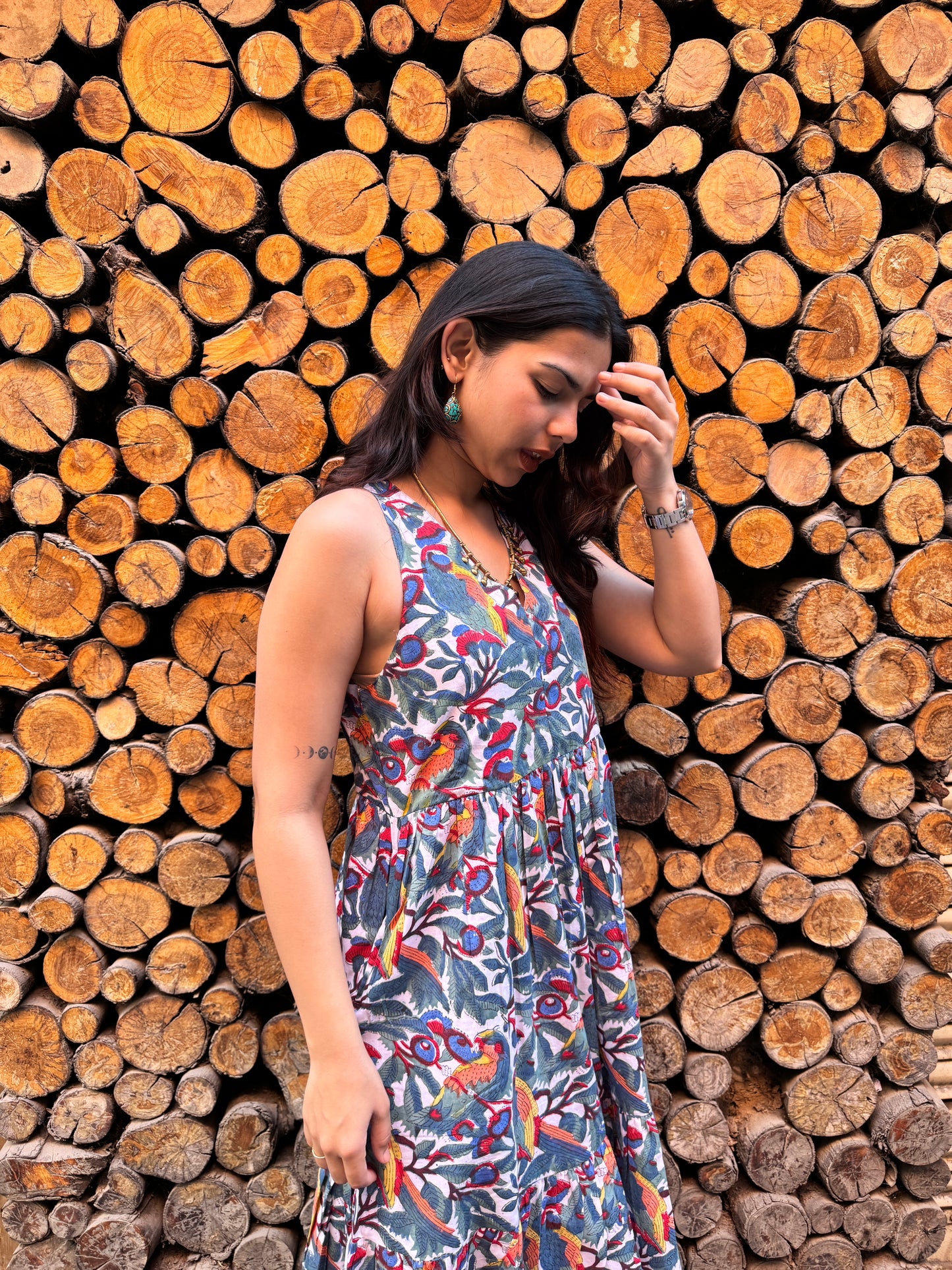 Tota Maina Hand Block Print Cotton Halter Neck Dress