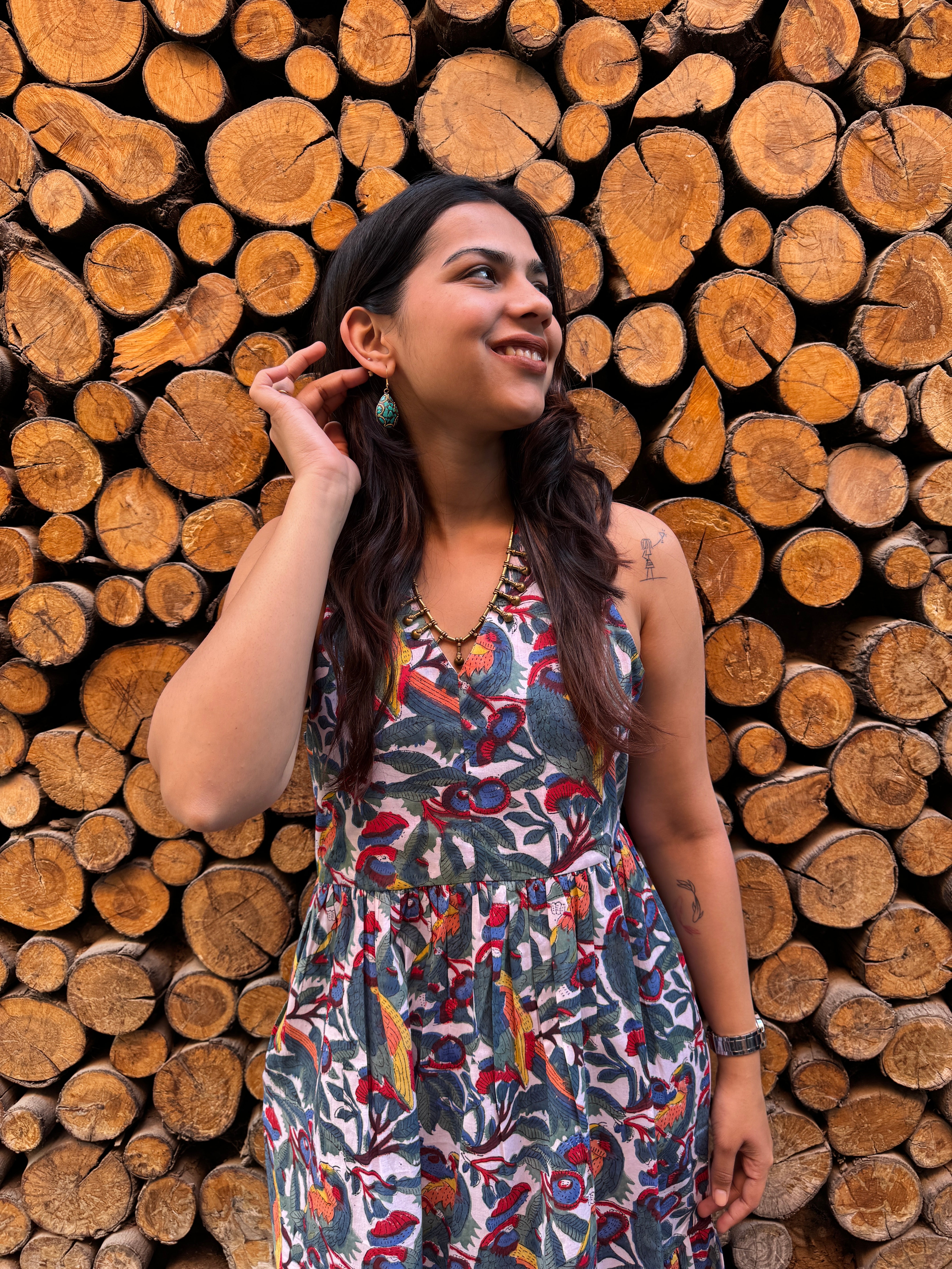 Tota Maina Hand Block Print Cotton Halter Neck Dress