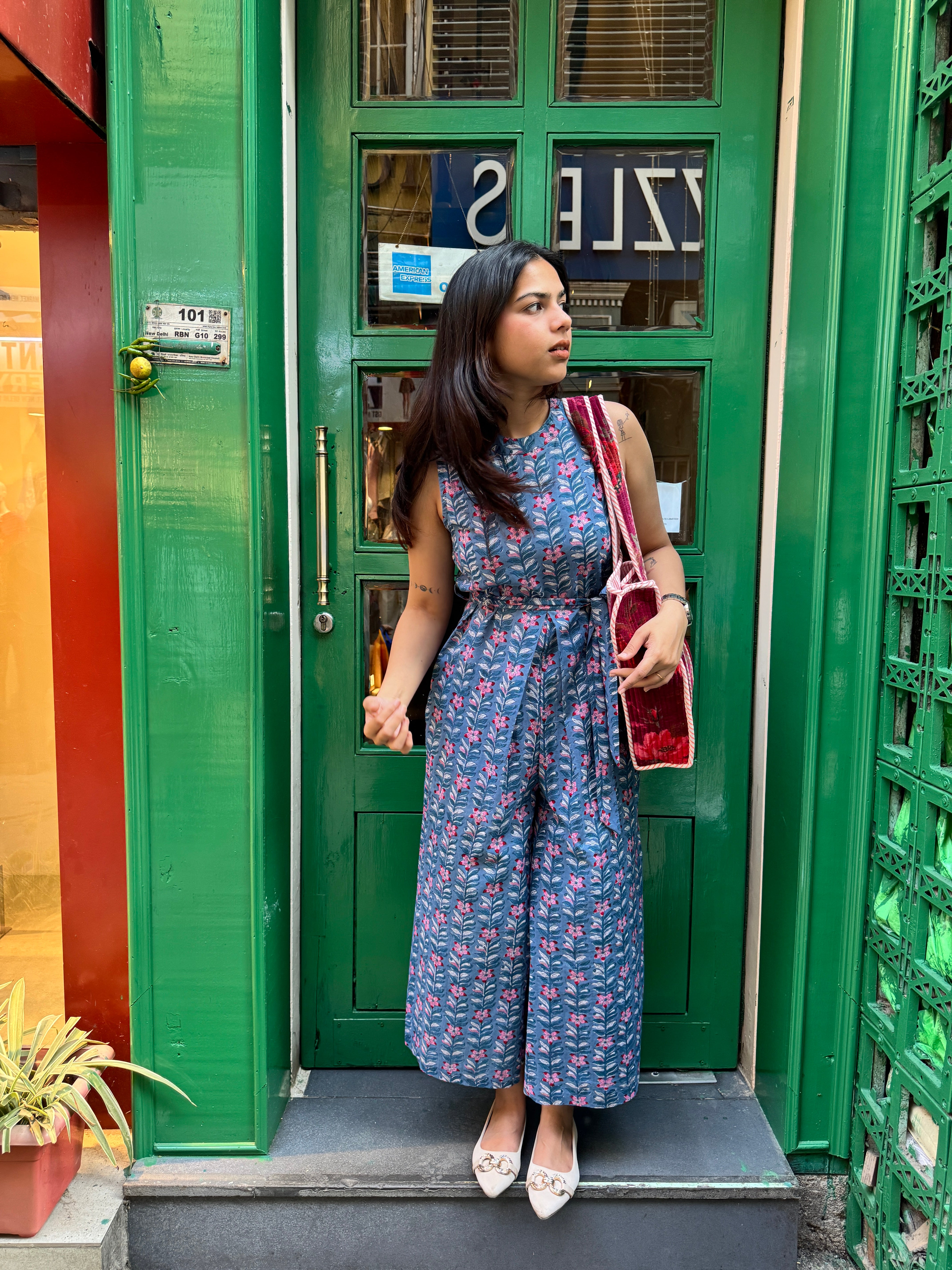 Sharvari Hand Block Print Cotton Sleeveless Jumpsuit