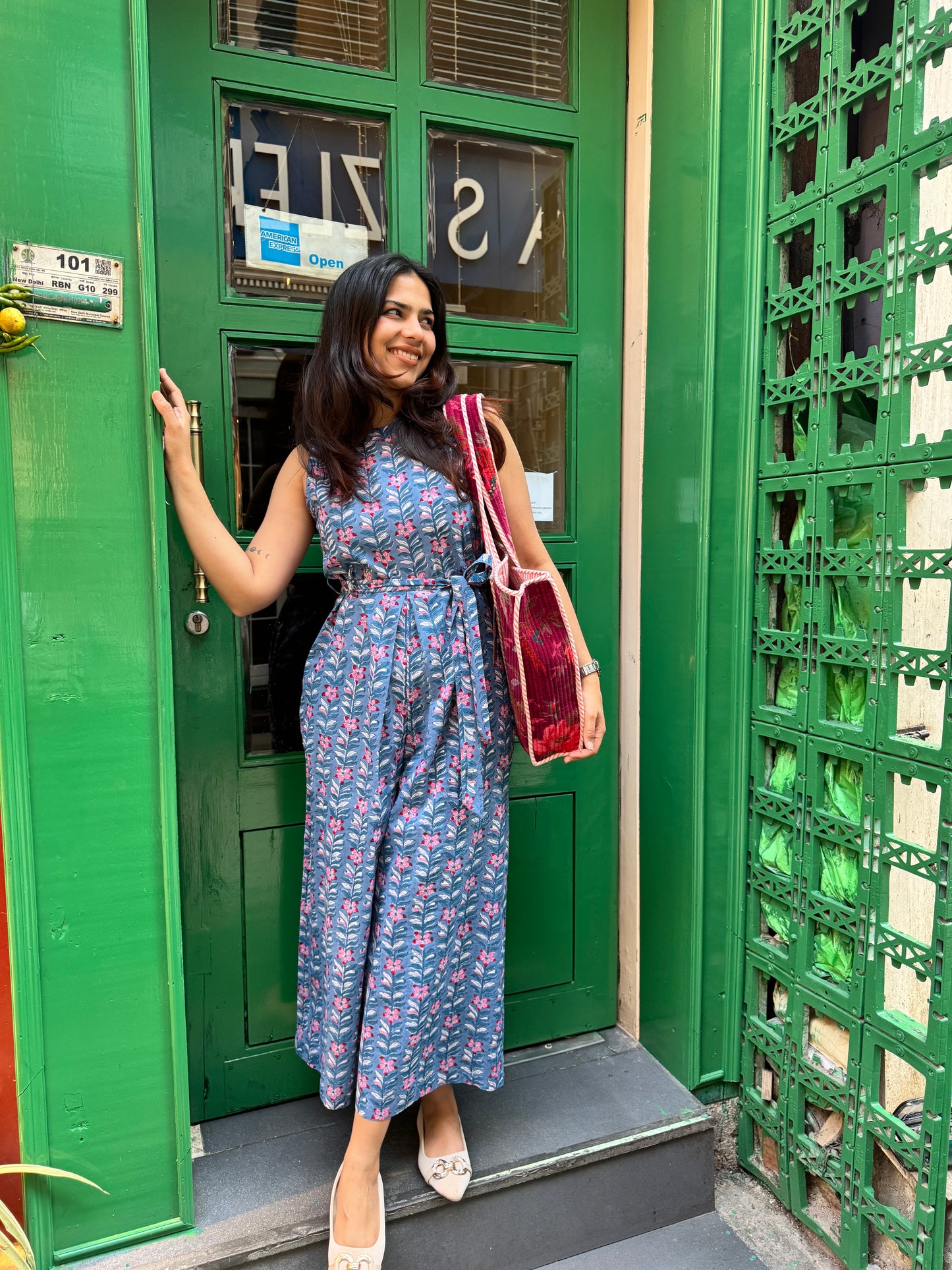 Sharvari Hand Block Print Cotton Sleeveless Jumpsuit
