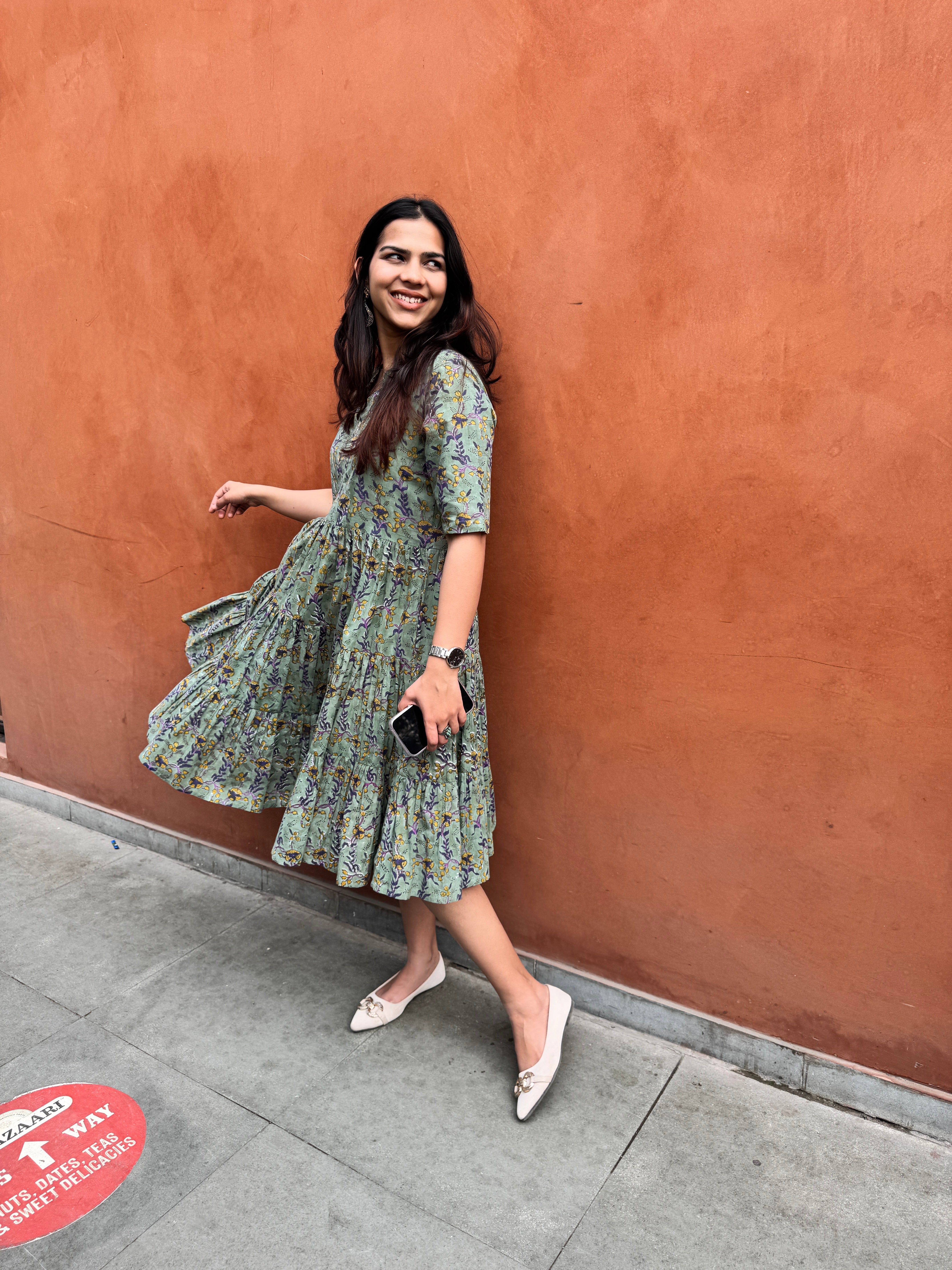 Kashish Hand Block Print Cotton Flare Dress