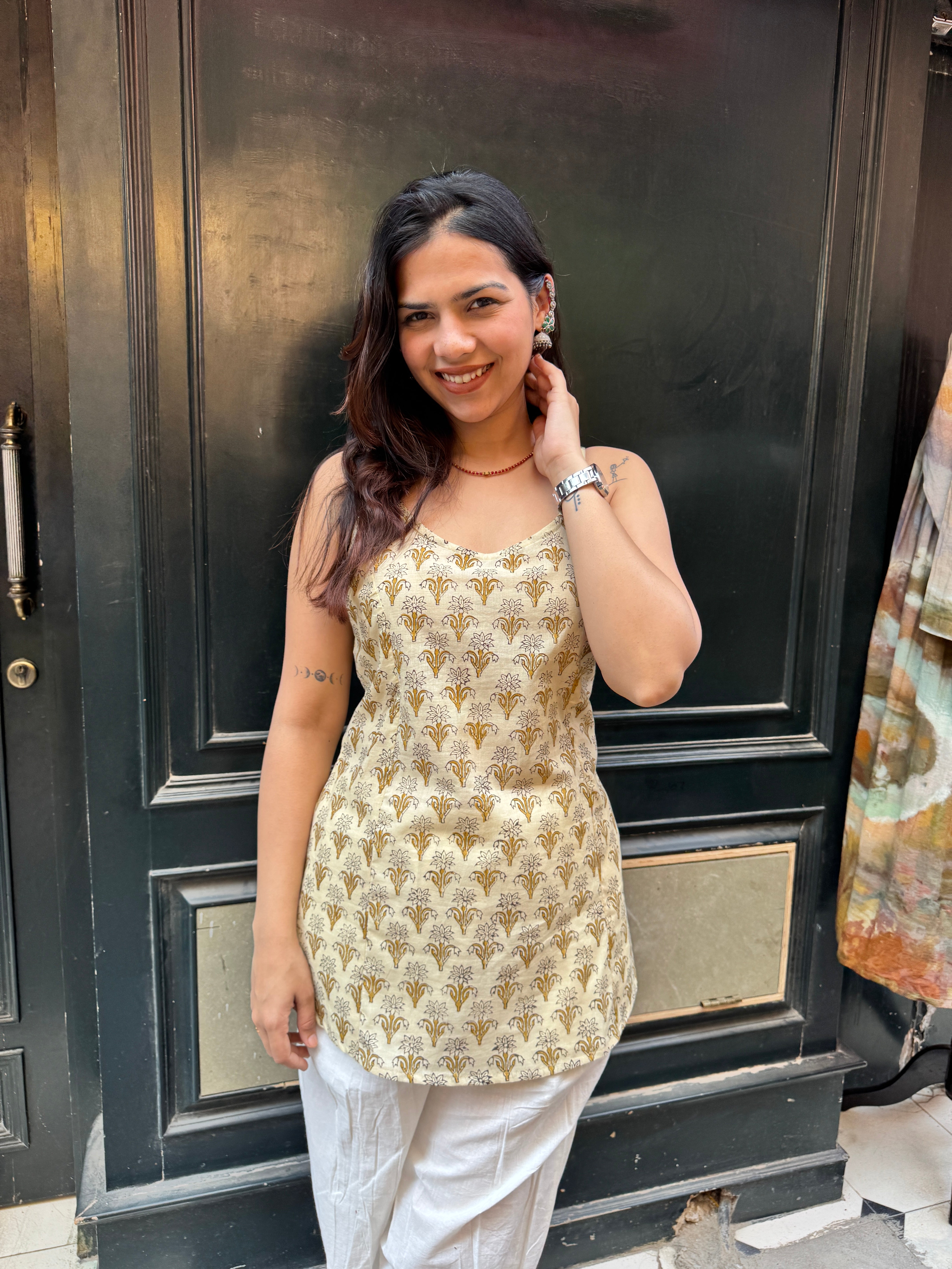 Tarini Kalamkari Hand Block Print Cotton Double Layer Top