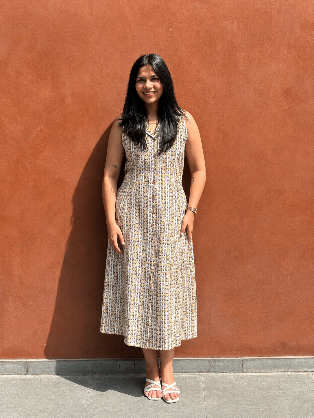 Laila Hand Block Cotton Print A-Line Dress