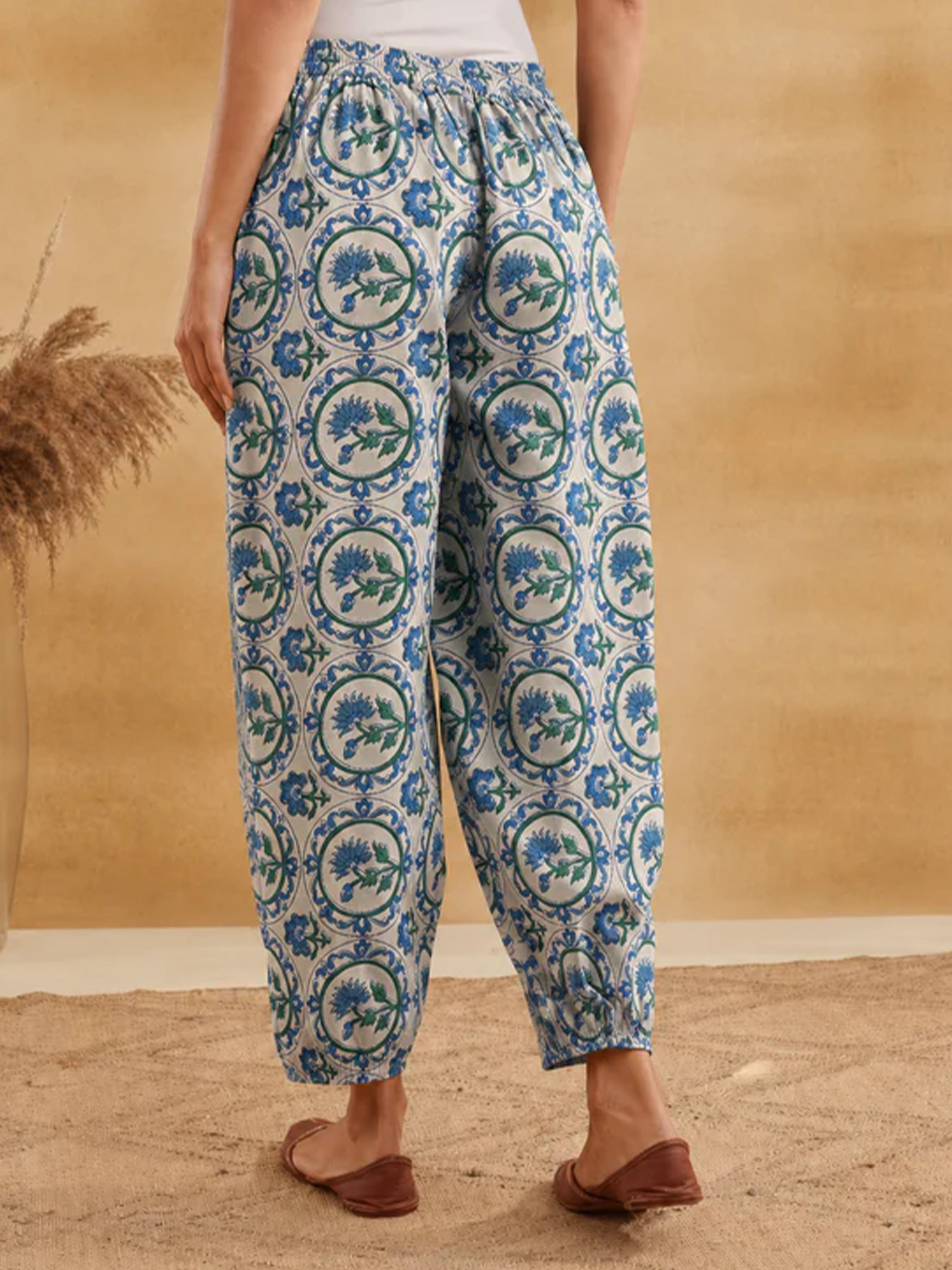 Nazera Hand Block Print Cotton Pants