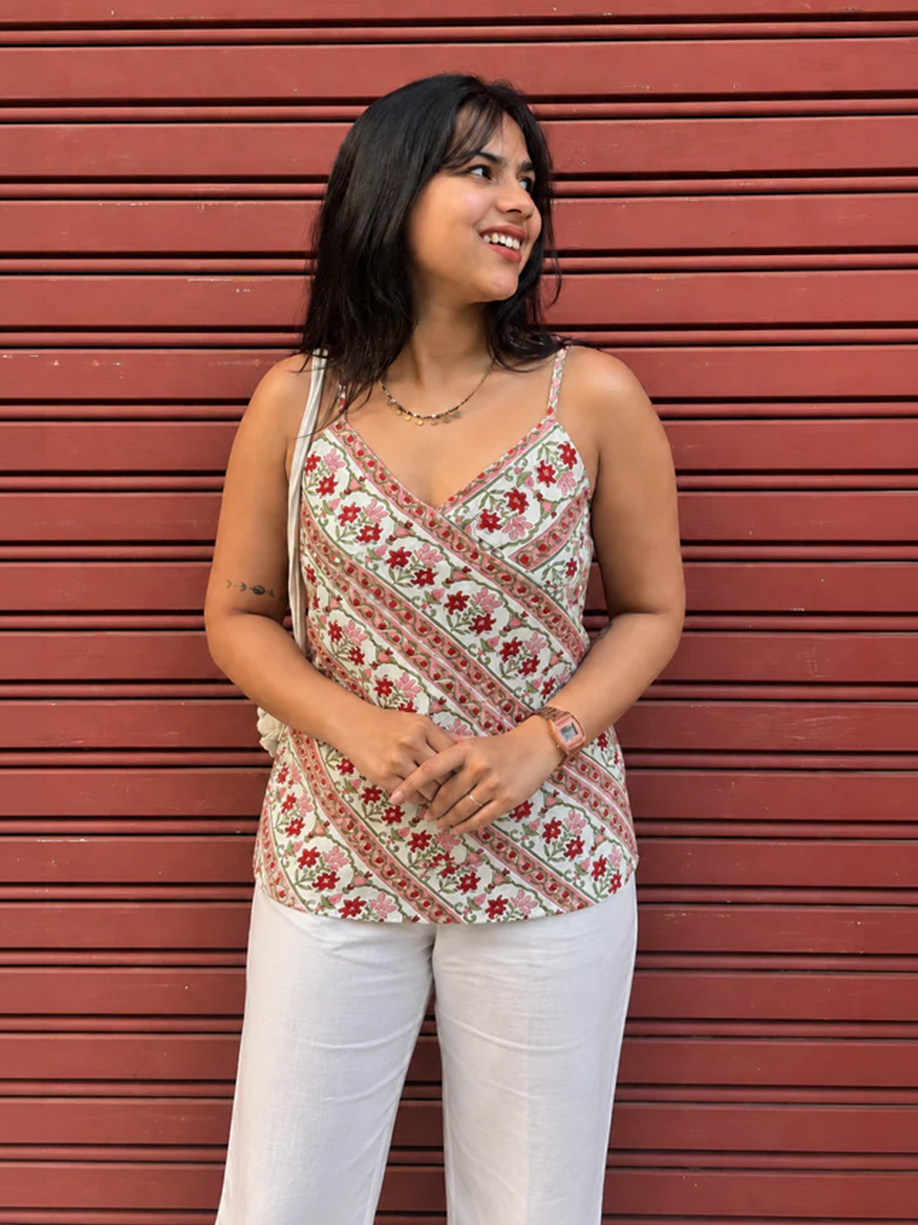 Vaamika Hand Block Print Cotton Spaghetti Top