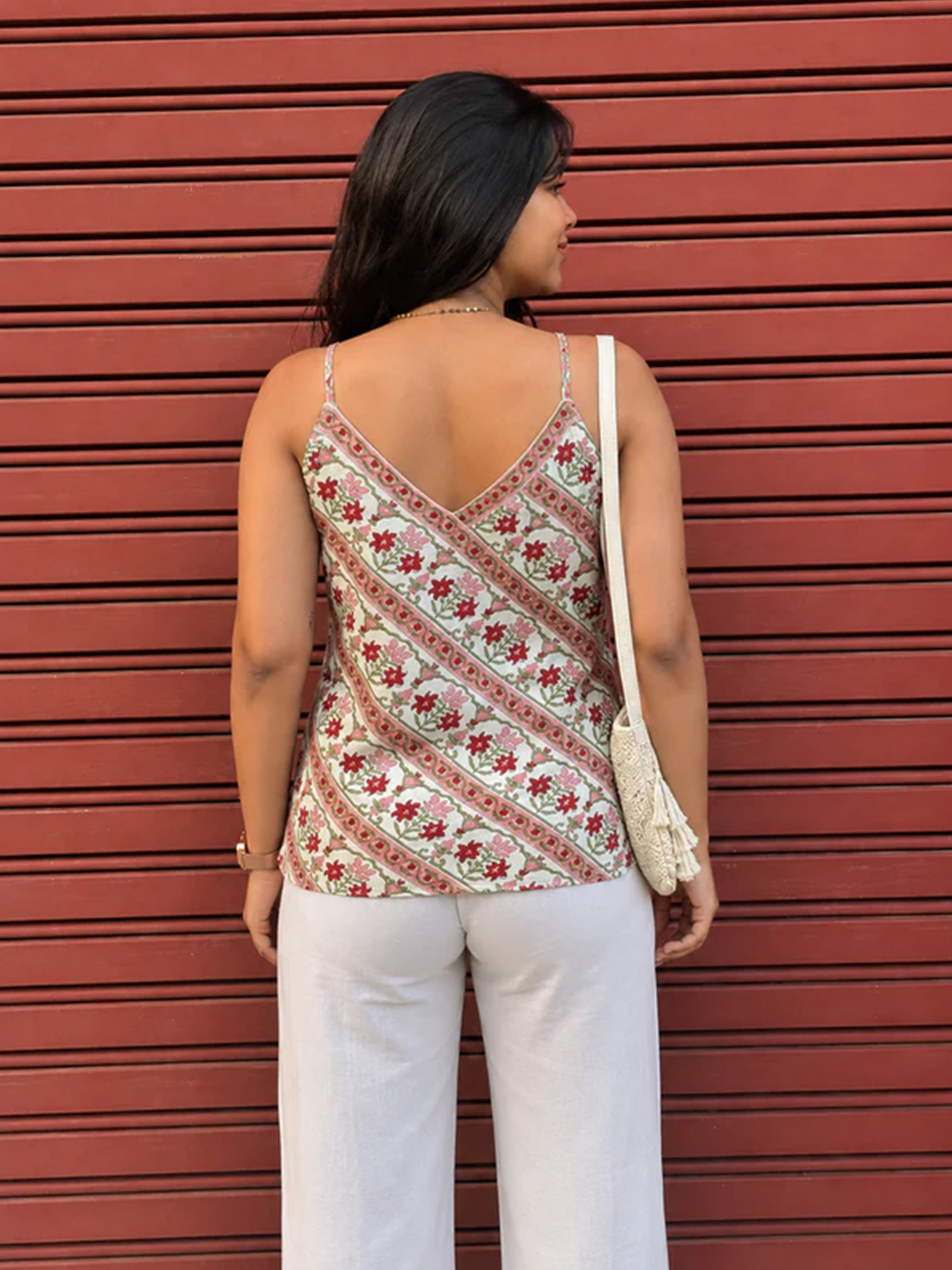 Vaamika Hand Block Print Cotton Spaghetti Top
