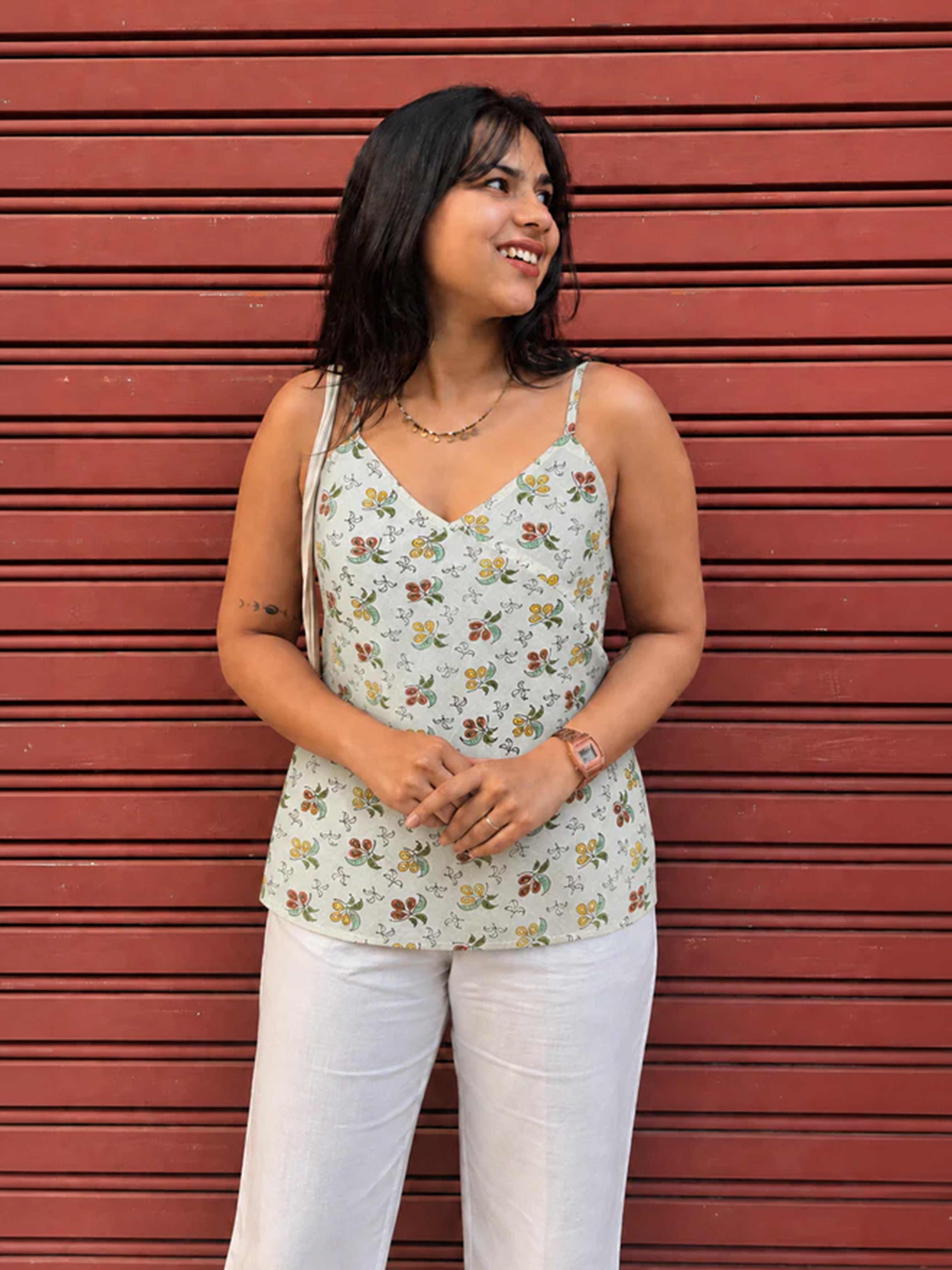 Kamya Hand Block Print Cotton Spaghetti Top