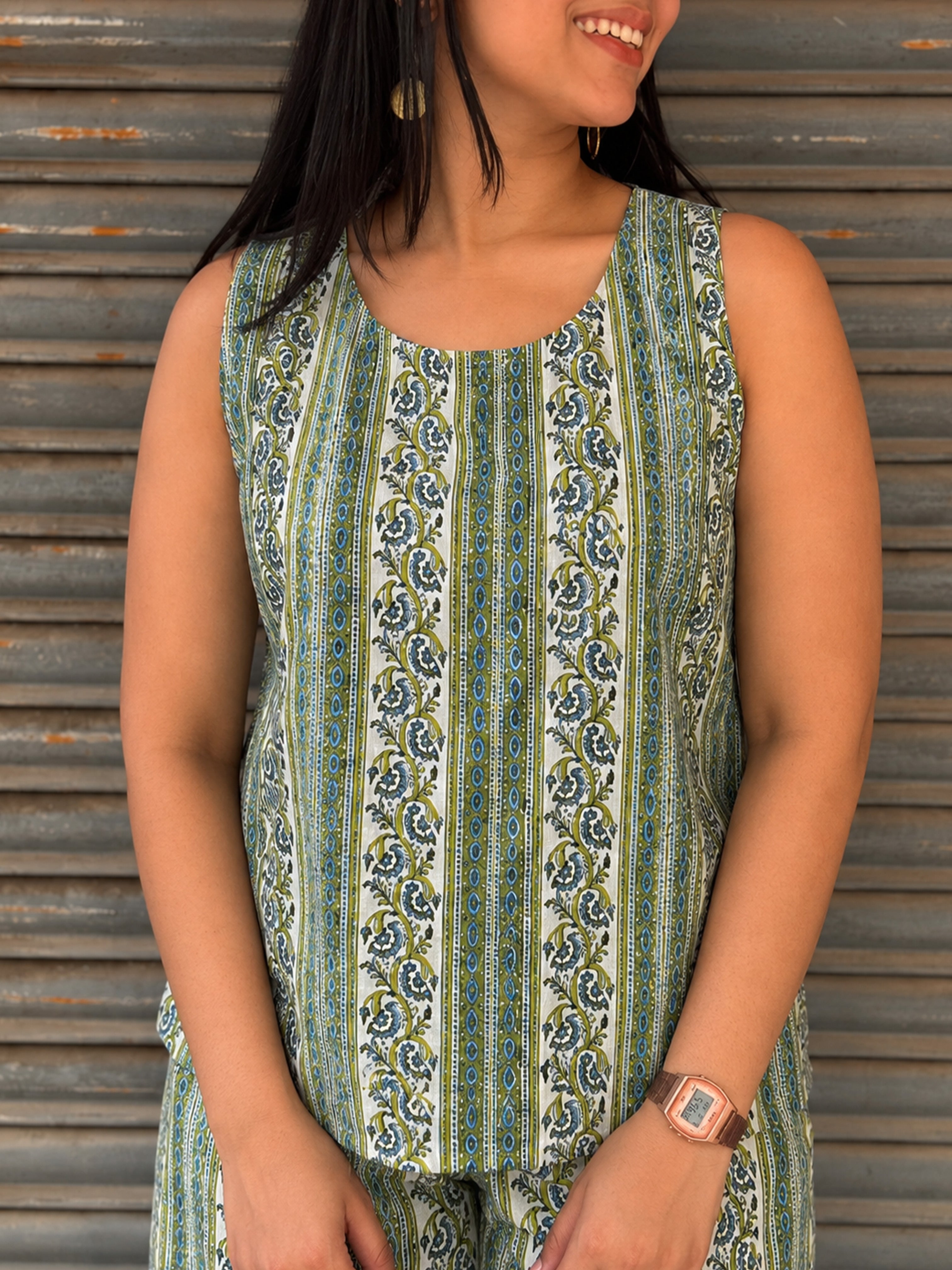 Vatika Hand Block Print Cotton Tank Top with Shorts