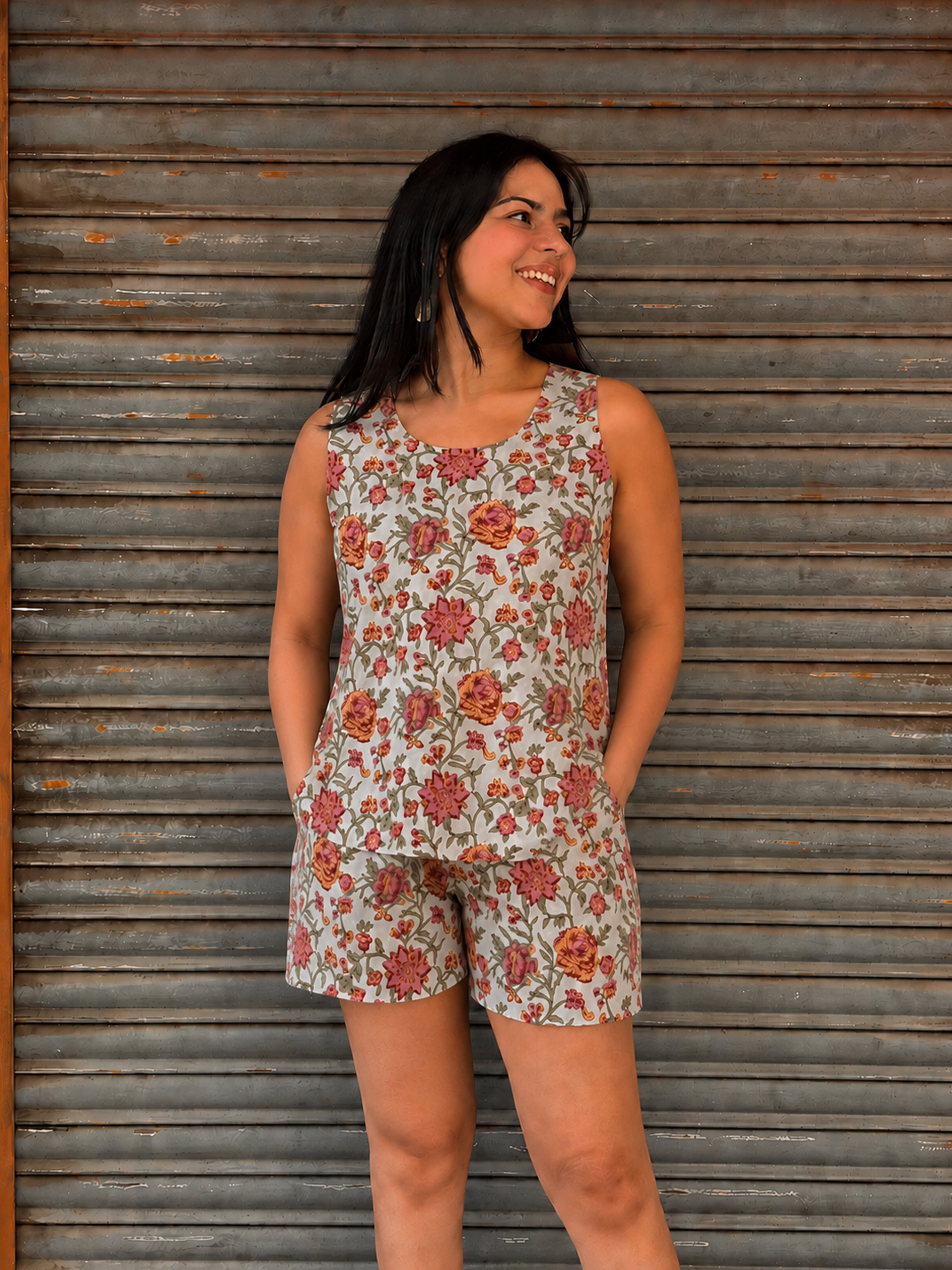 Suhana Hand Block Print Cotton Tank Top with Shorts