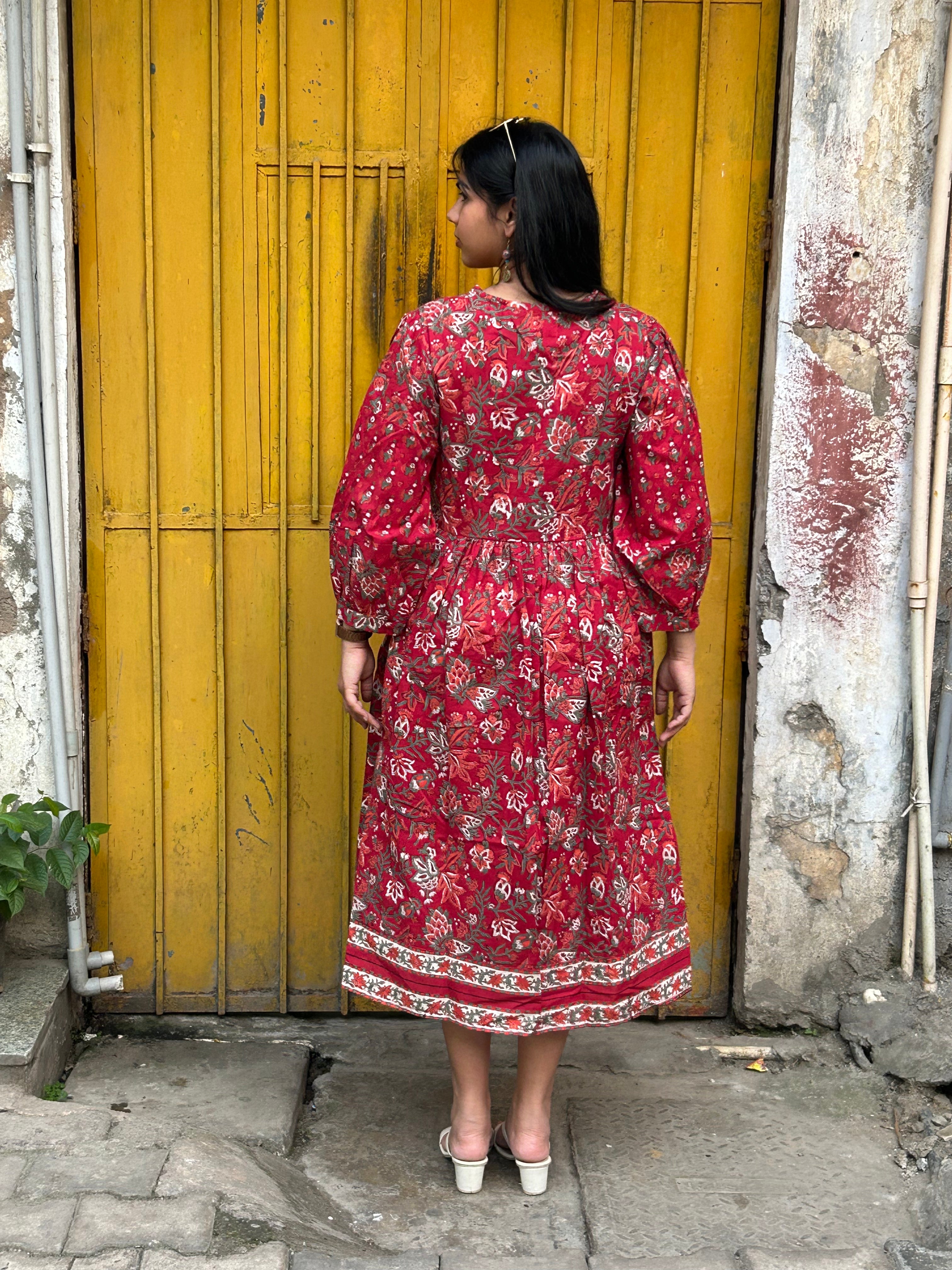 Navira Hand Block Print Cotton A-Line Dress