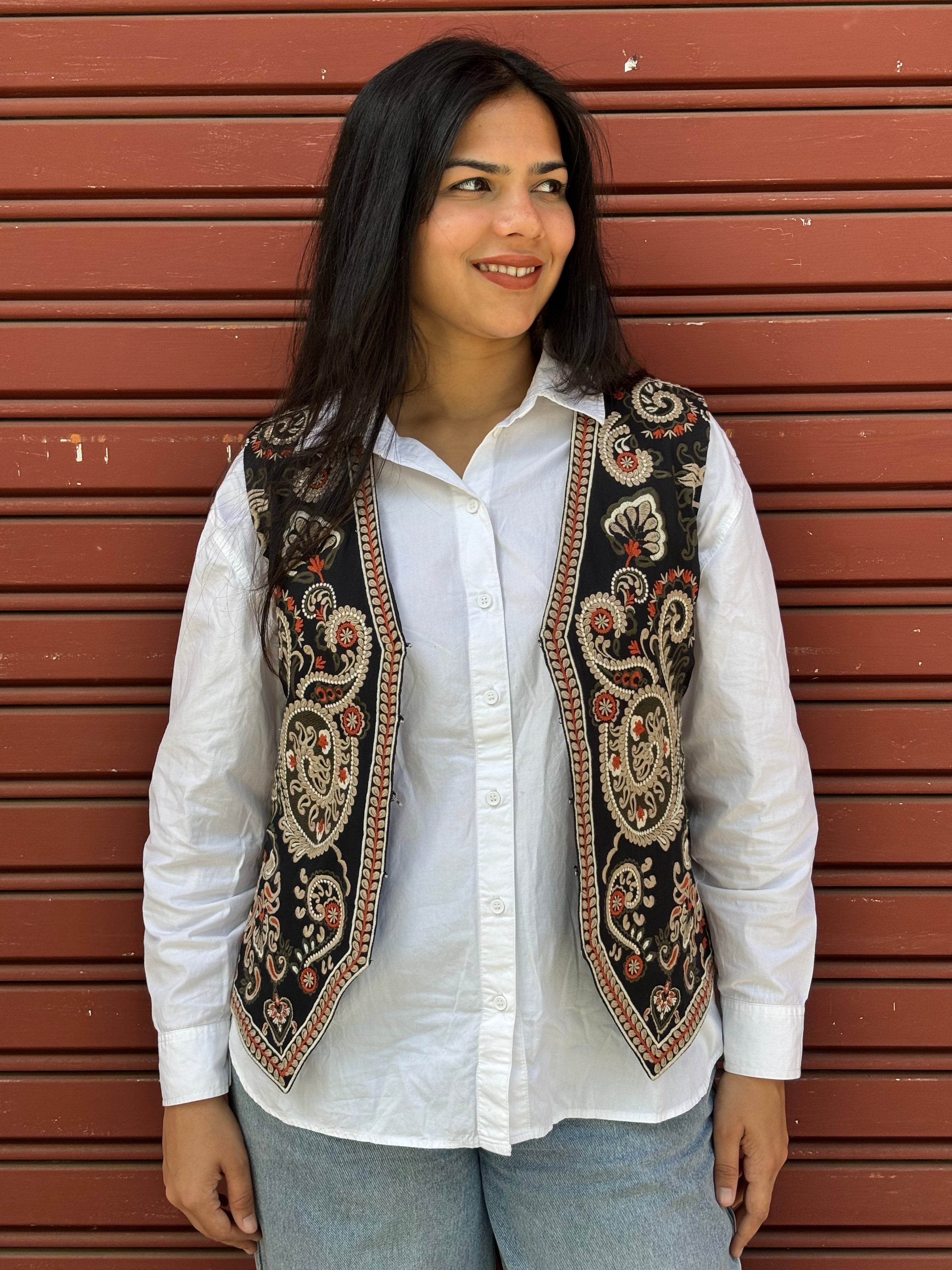 TOJ Art Embroidered Women's Koti- Black