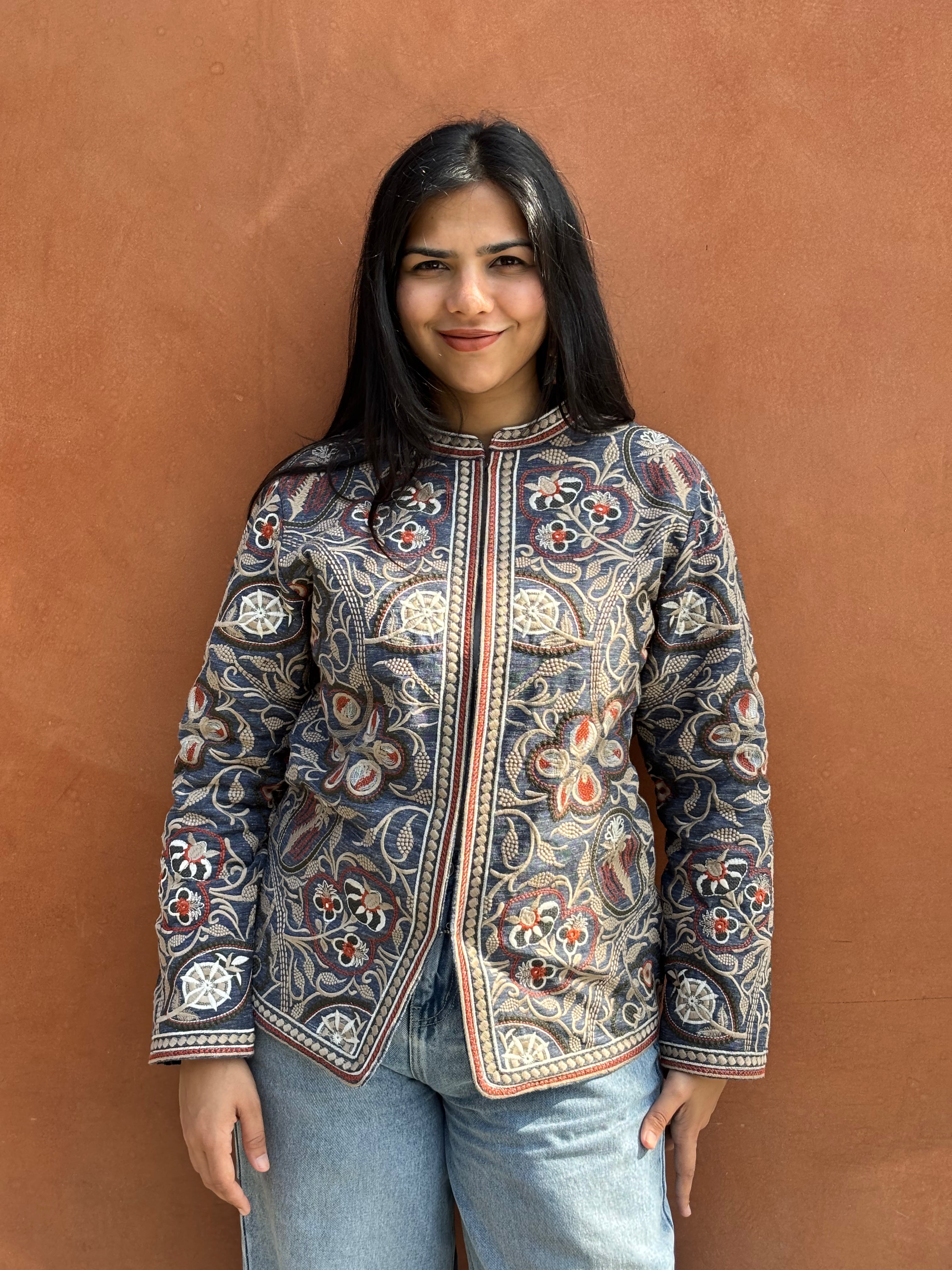TOJ Art Embroidered Women's Jacket- Denim