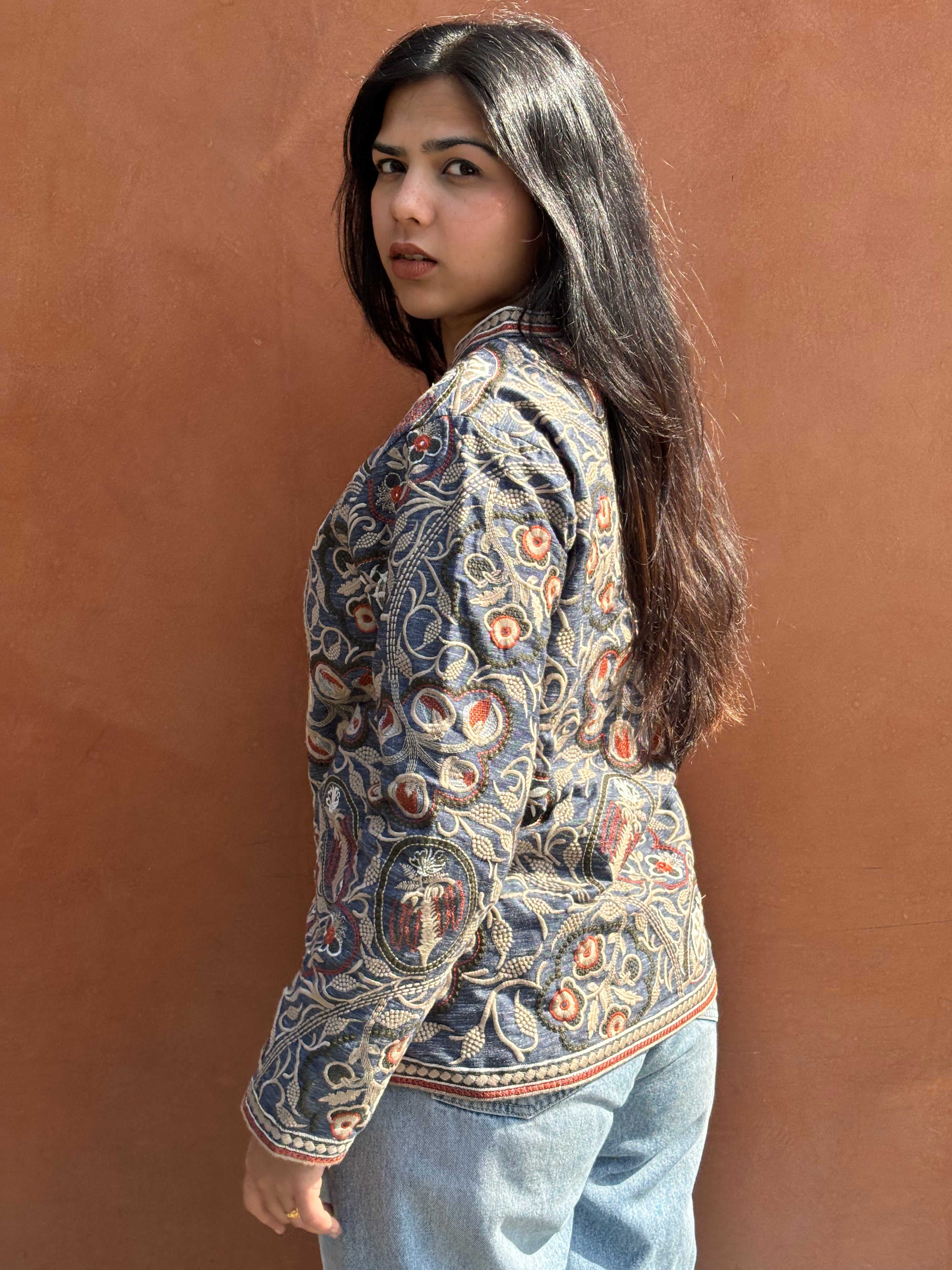 TOJ Art Embroidered Women's Jacket- Denim