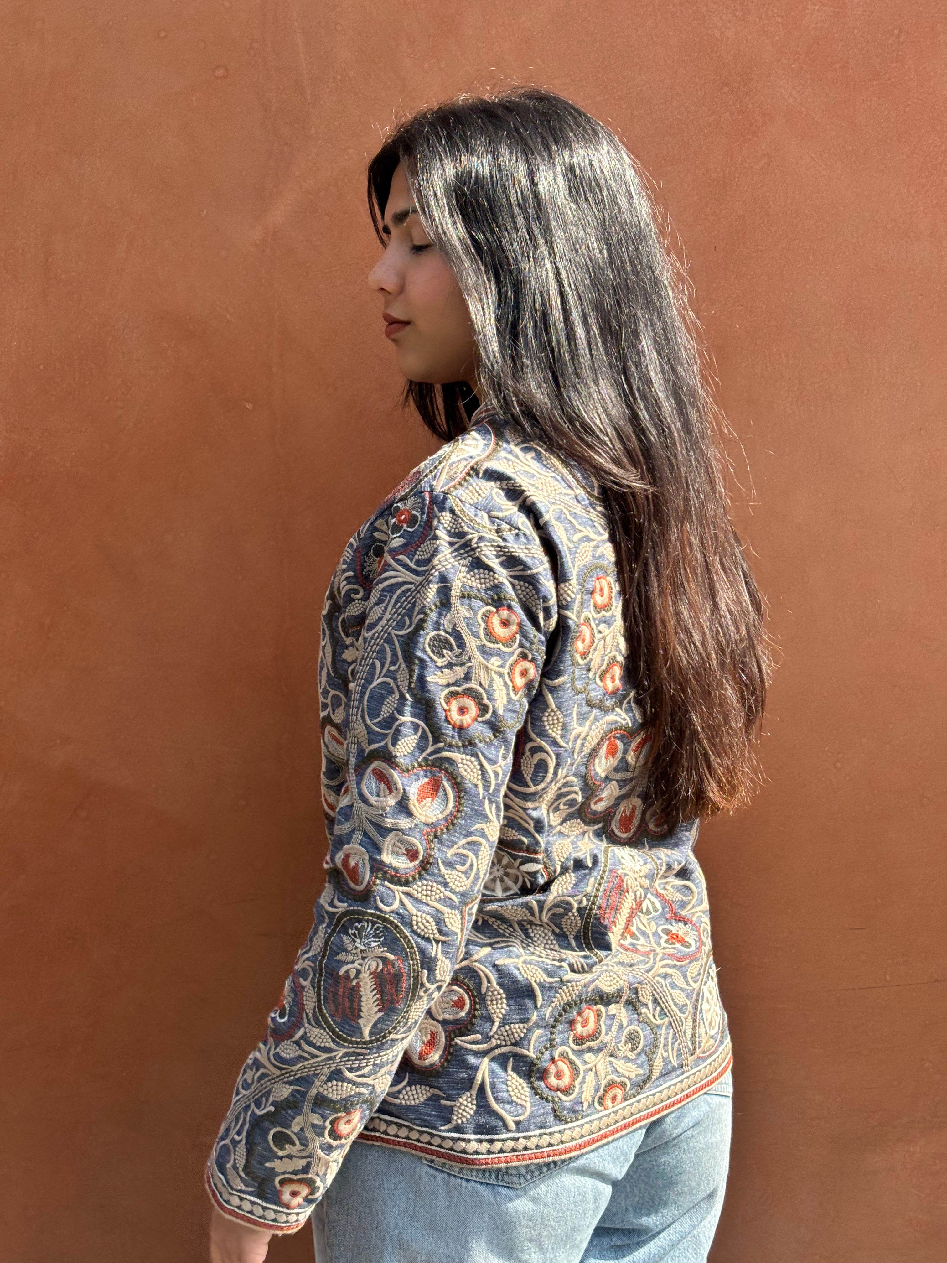 TOJ Art Embroidered Women's Jacket- Denim