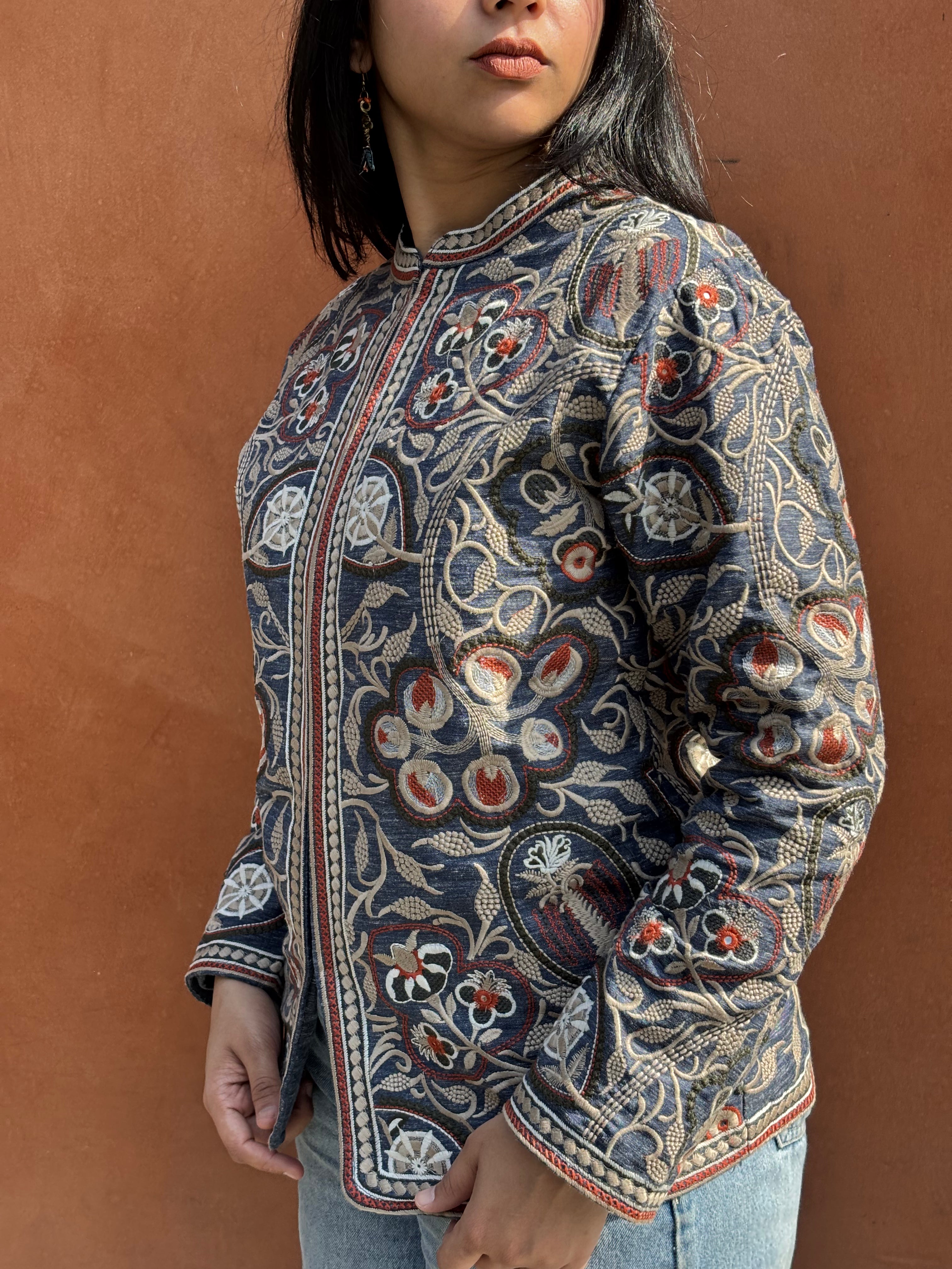 TOJ Art Embroidered Women's Jacket- Denim