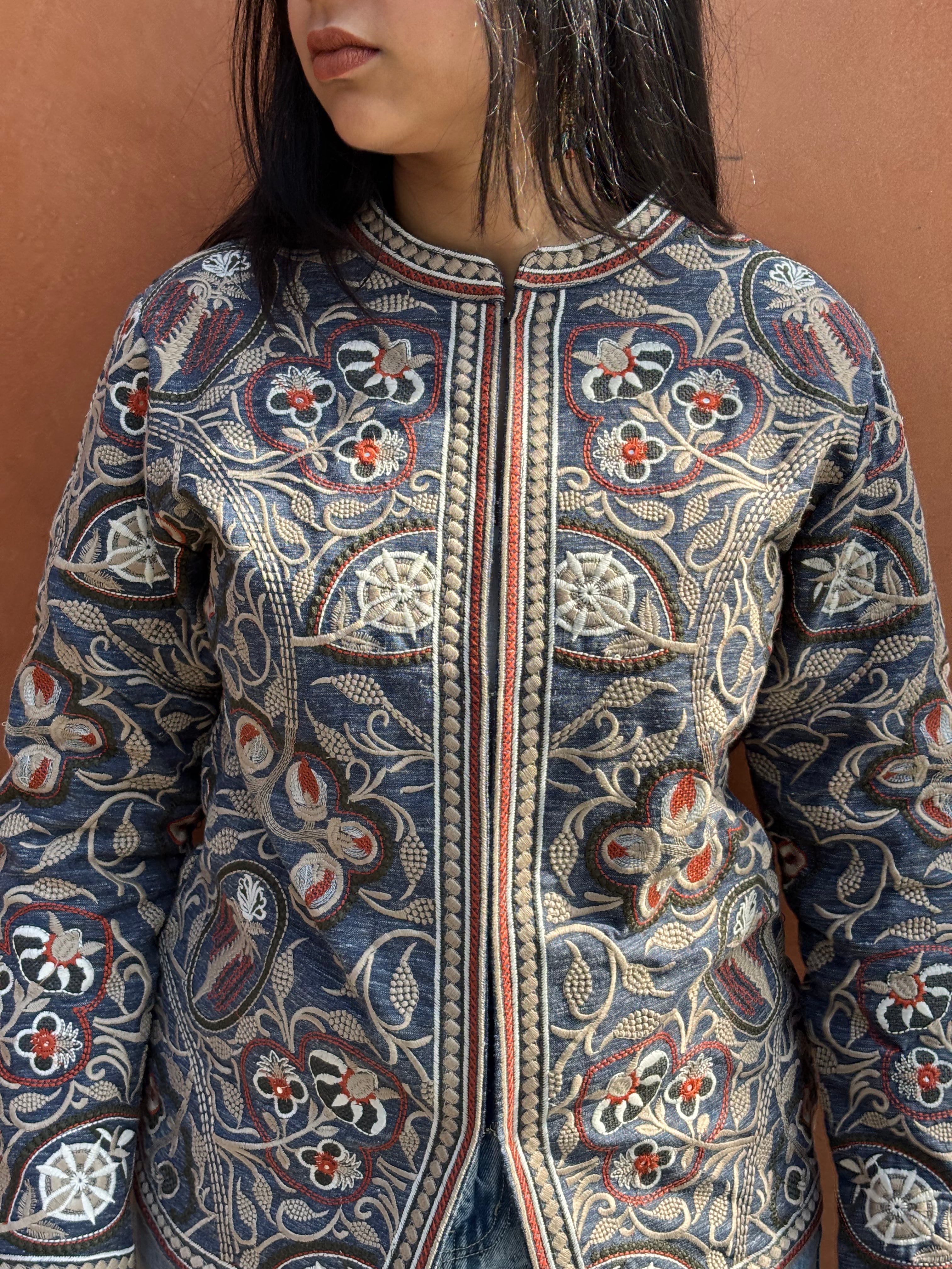 TOJ Art Embroidered Women's Jacket- Denim