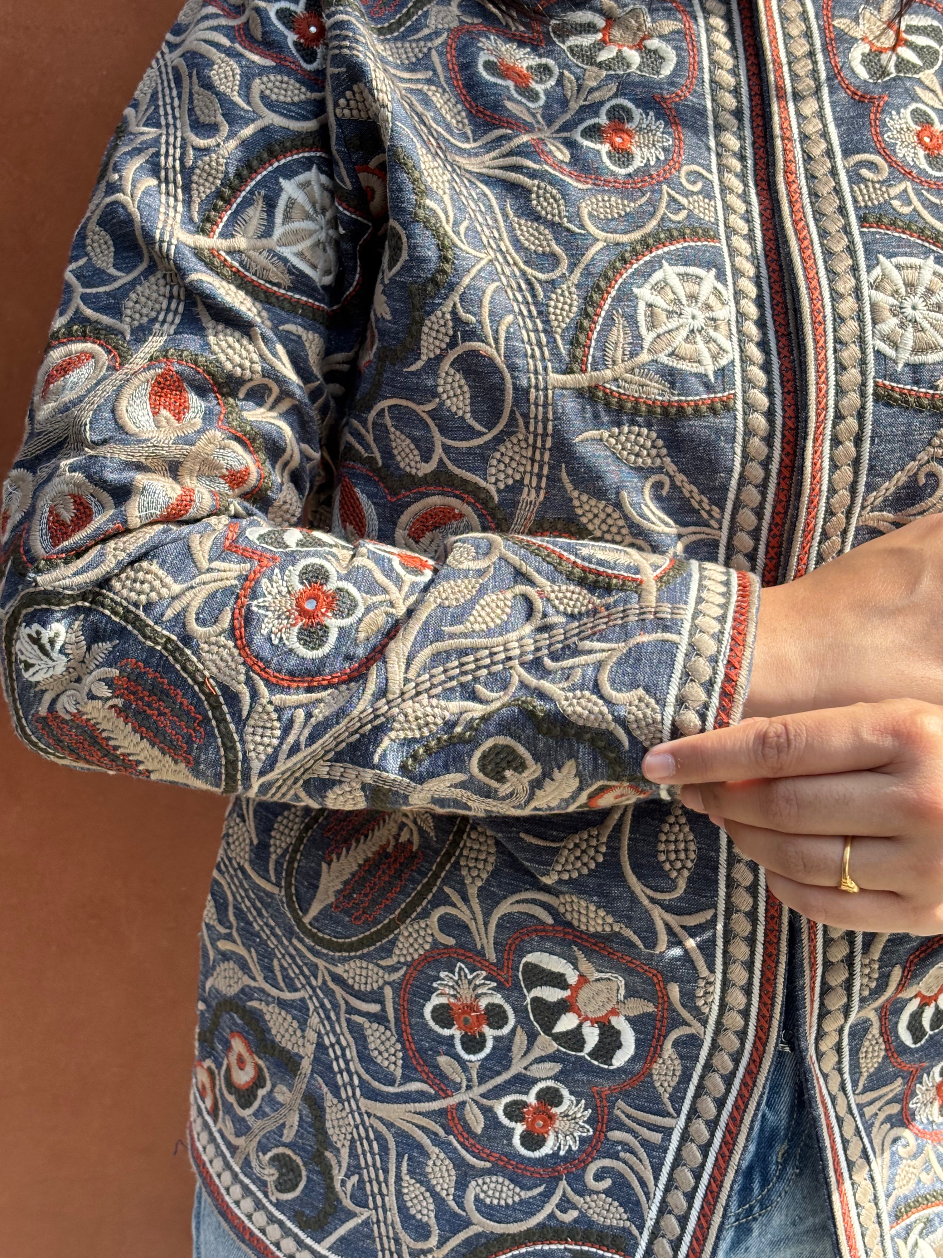 TOJ Art Embroidered Women's Jacket- Denim