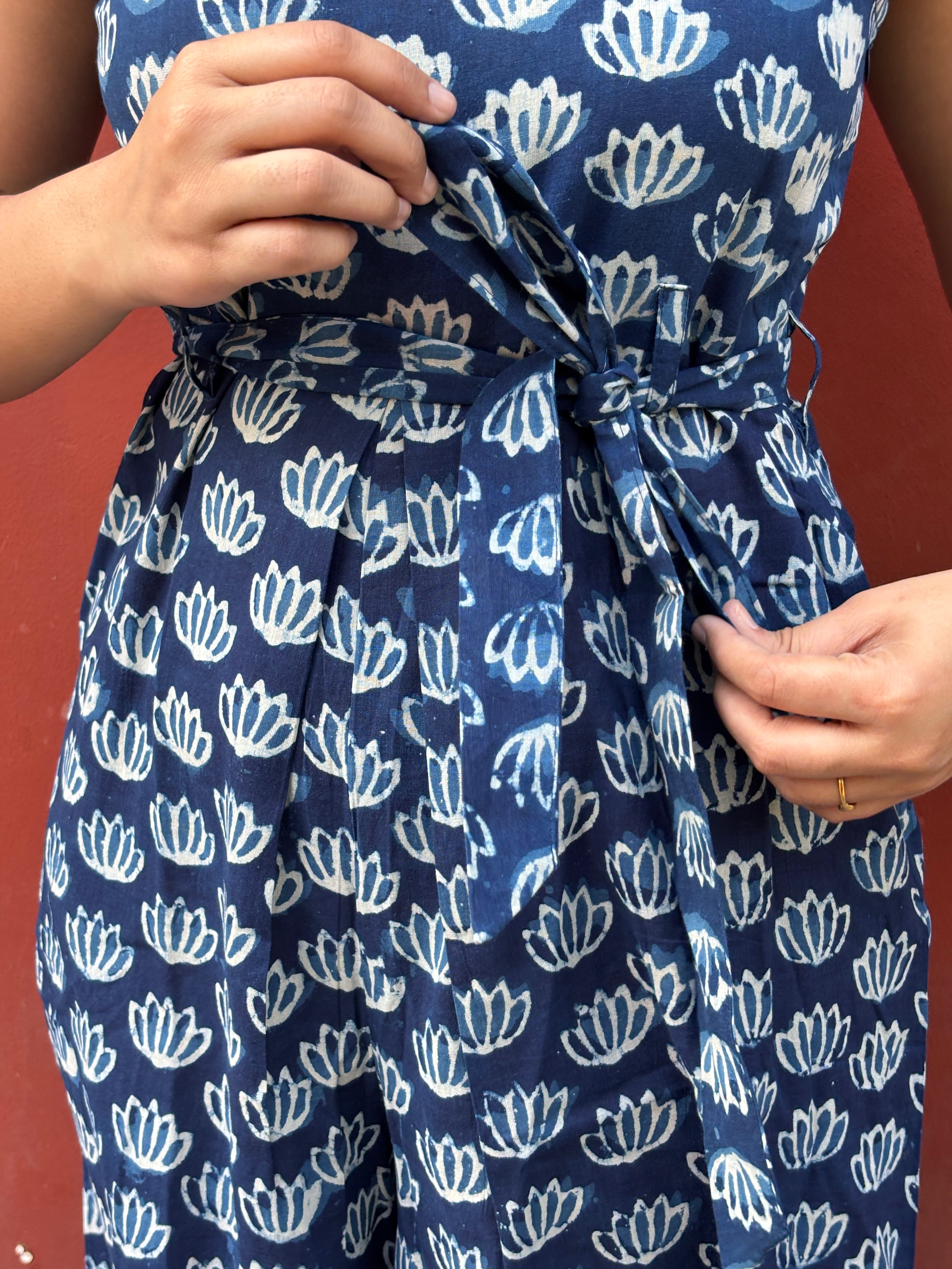 Neel Indigo Hand Block Print Cotton Jumpsuit