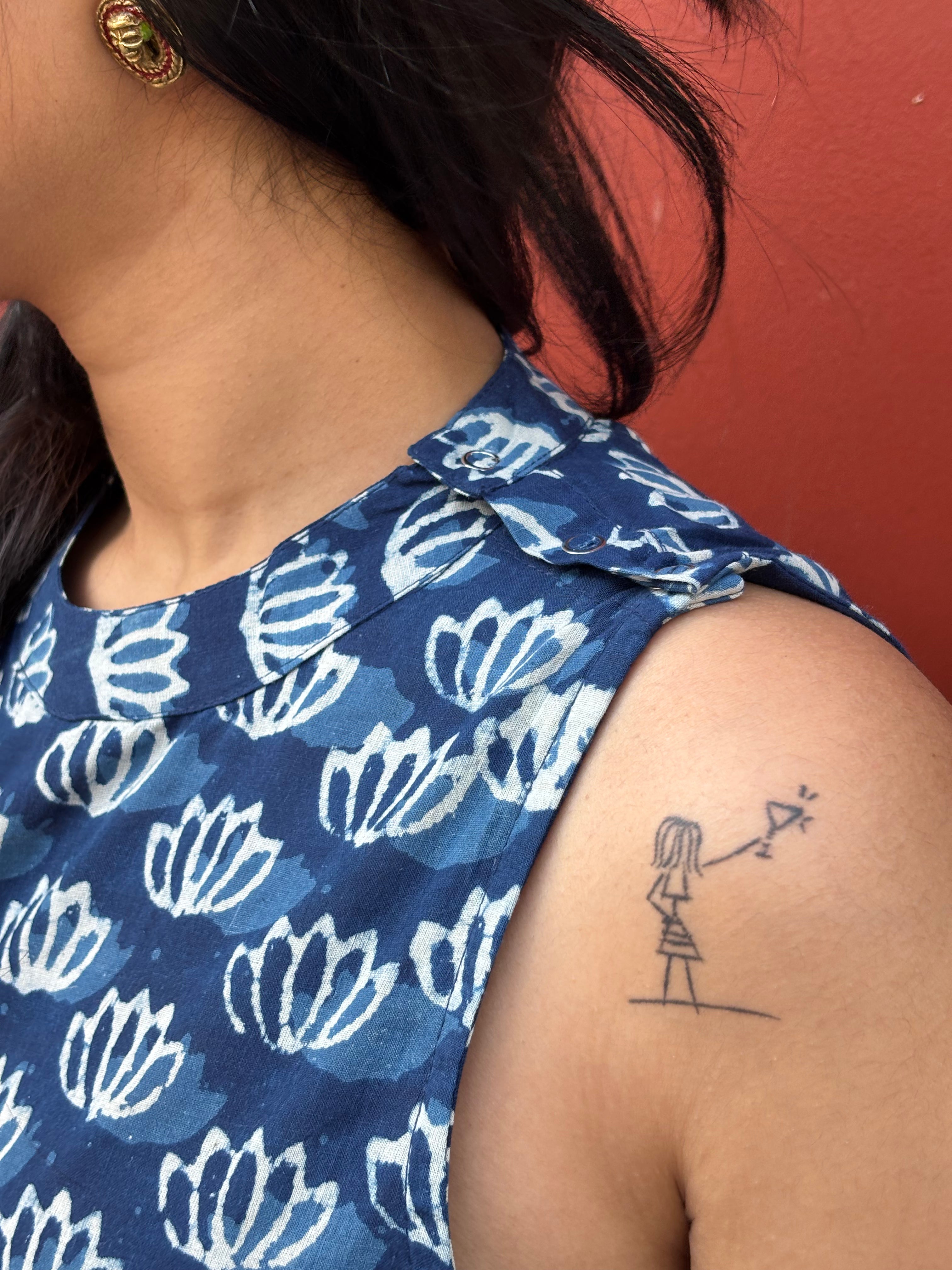 Neel Indigo Hand Block Print Cotton Jumpsuit