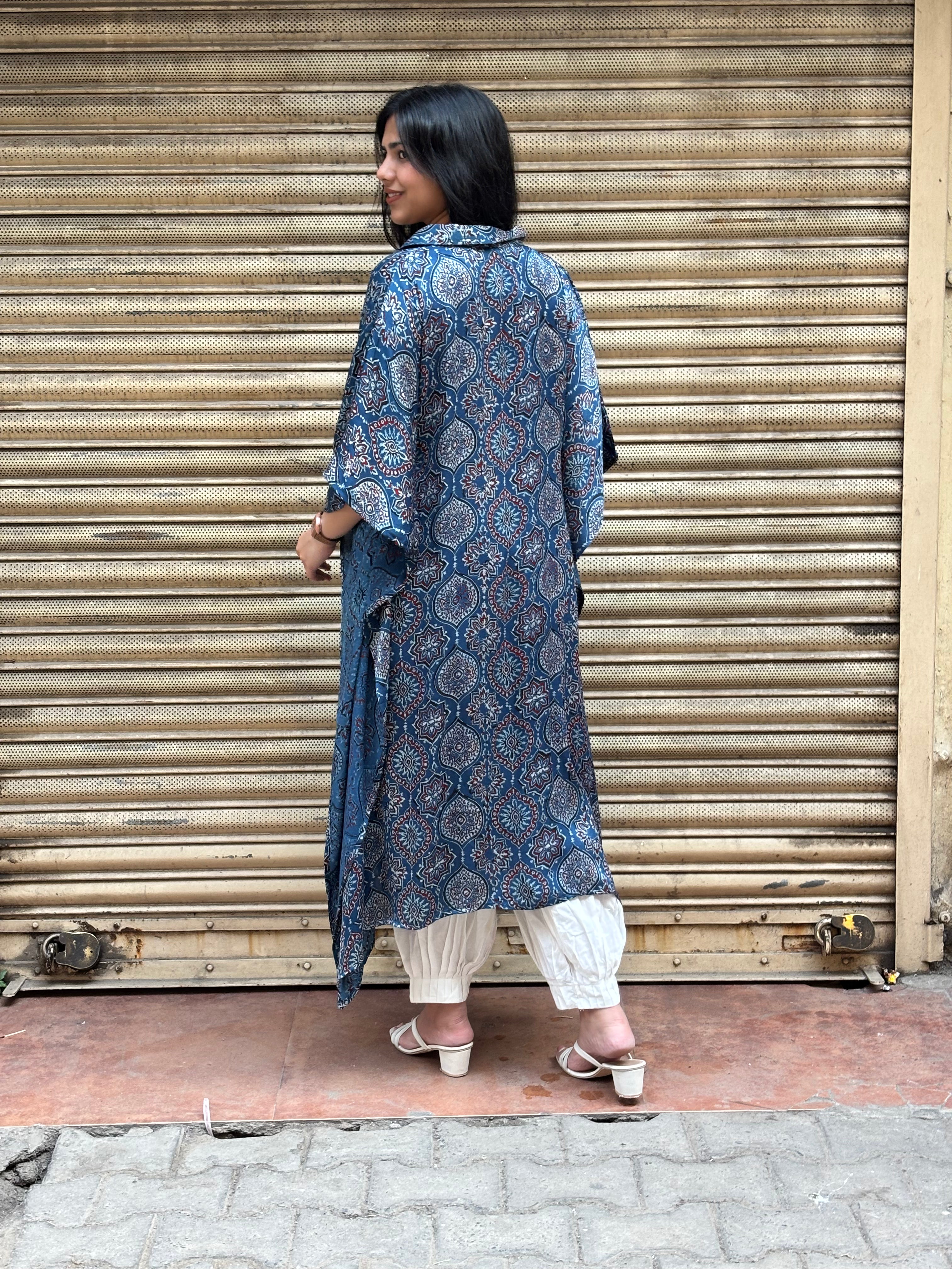 Naila Ajrakh Hand Block Print Modal Silk Long Kaftan